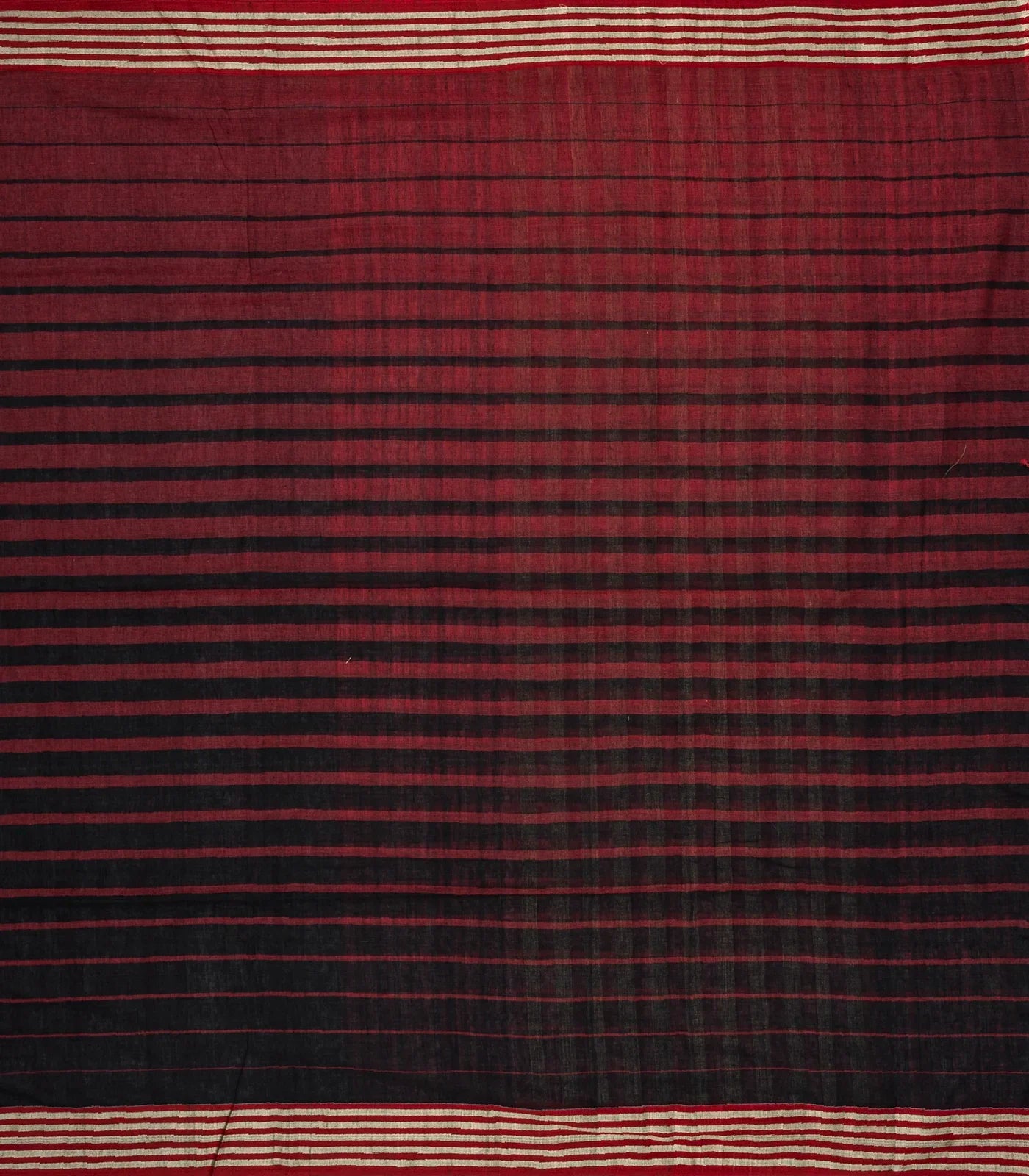 RmKV Maroon Handloom Bengal Cotton Saree With Red and Black Gradient stripes - view 6
