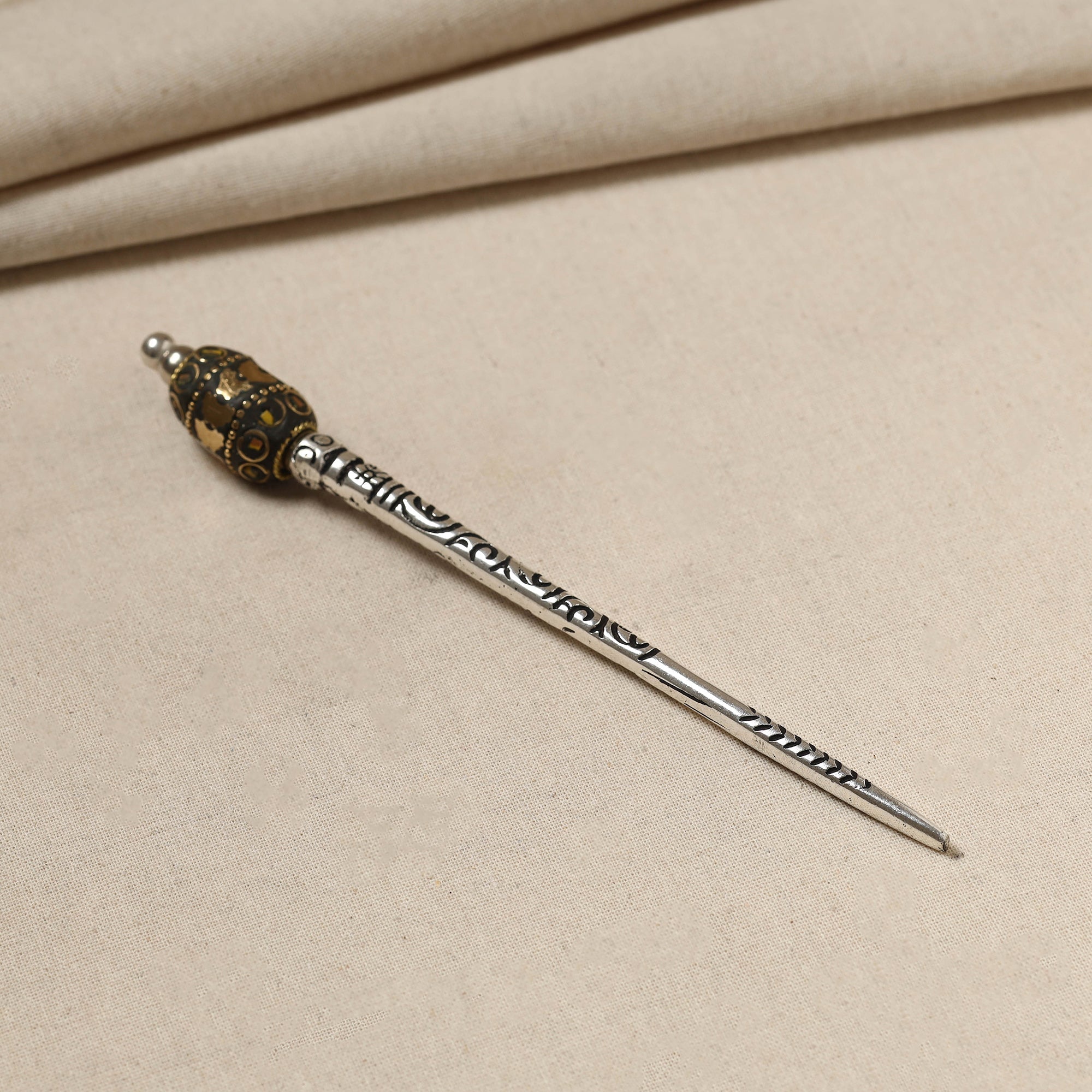 WHITE RIVER STORIES Antique Finish Oxidised German Silver Juda Stick