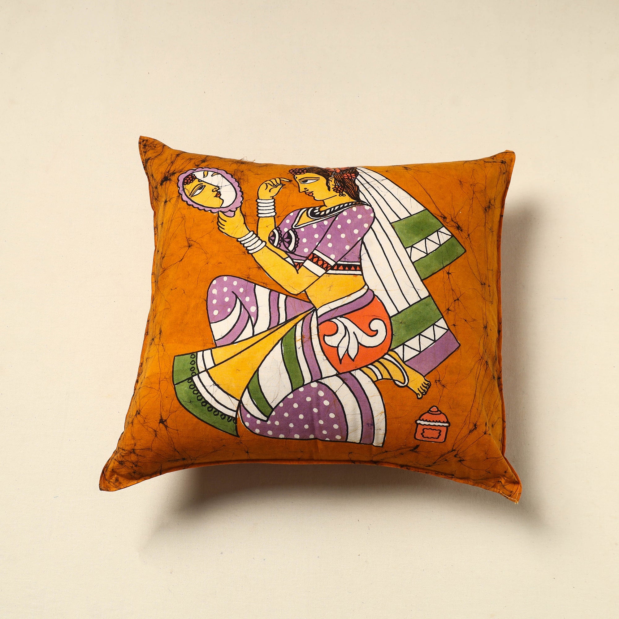 KACHCHH JI CHHAAP Orange - Pure Cotton Hand Batik Cushion Cover (18 x 18 in) 45