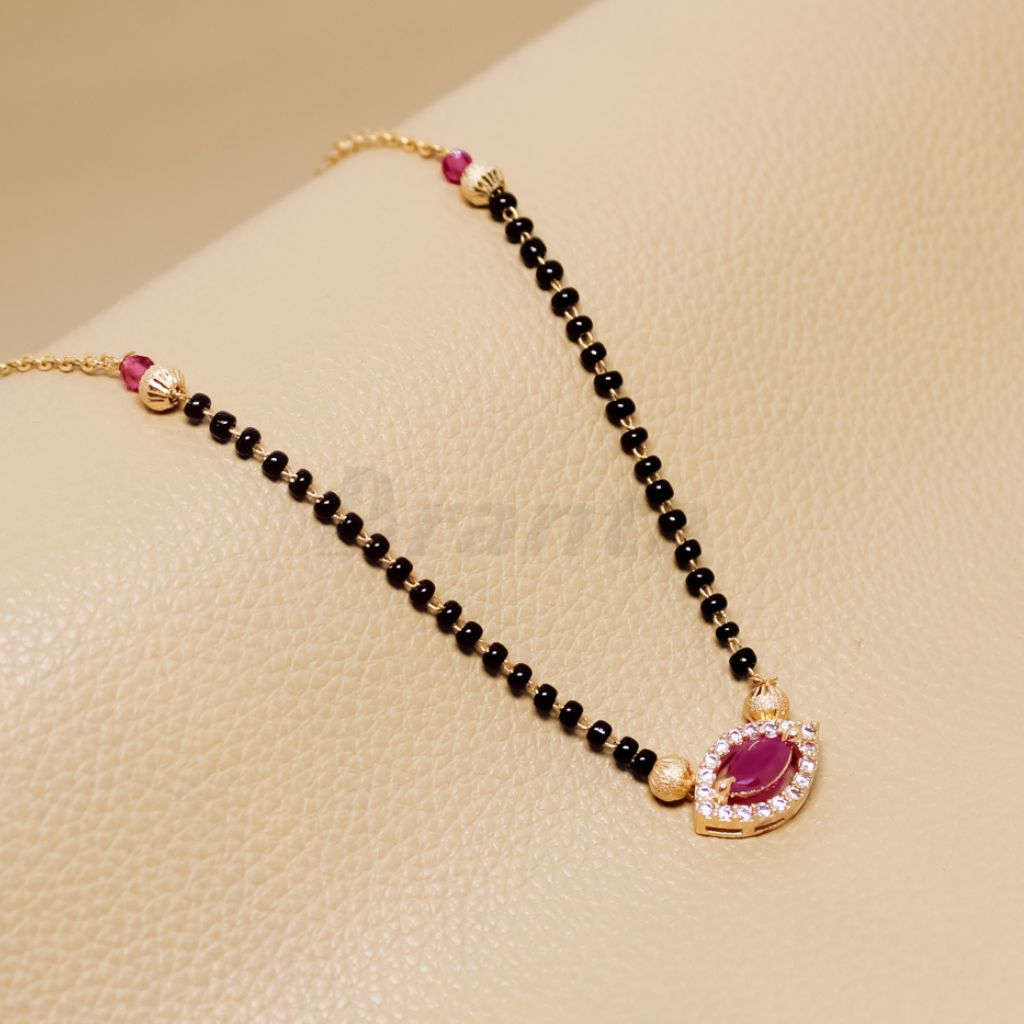Branta Dark Pink Marquise Diamond Mangalsutra For Women