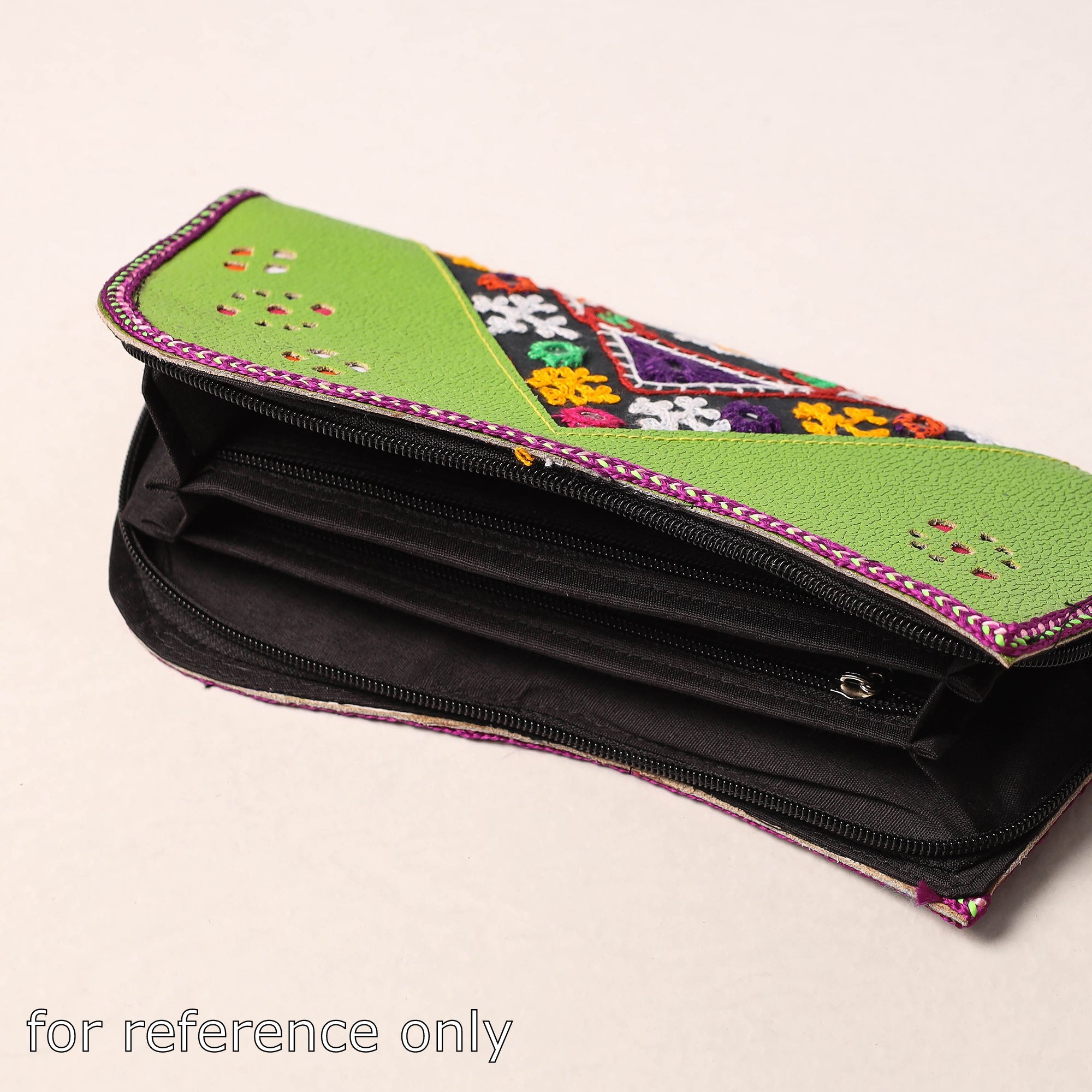 KACHCHH JI CHHAAP Brown - Handcrafted Kutch Embroidery Leather Clutch / Wallet - view 4