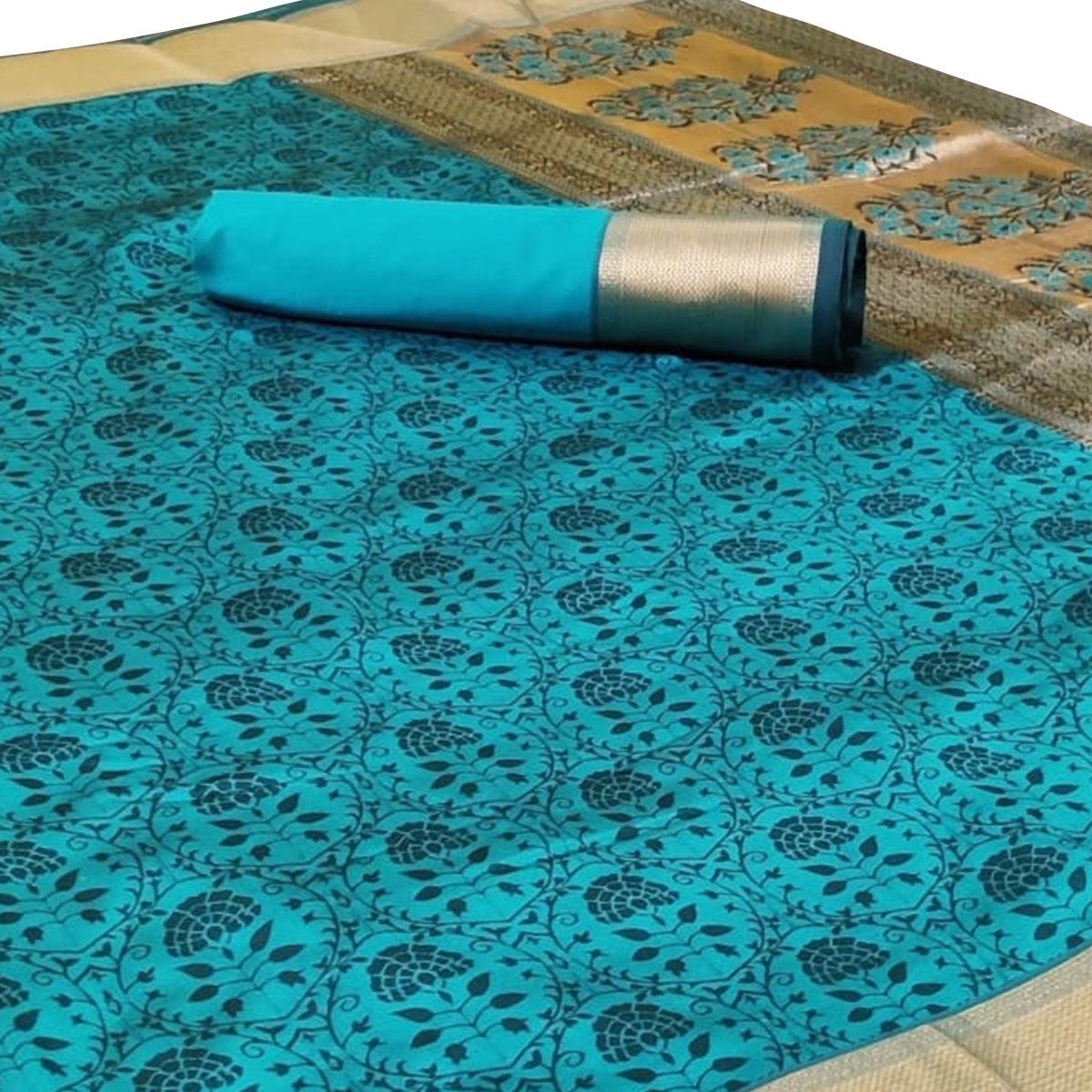 Peachmode Captivating Aqua Blue Colored Festive Wear Woven Heavy Silk Saree - view 3