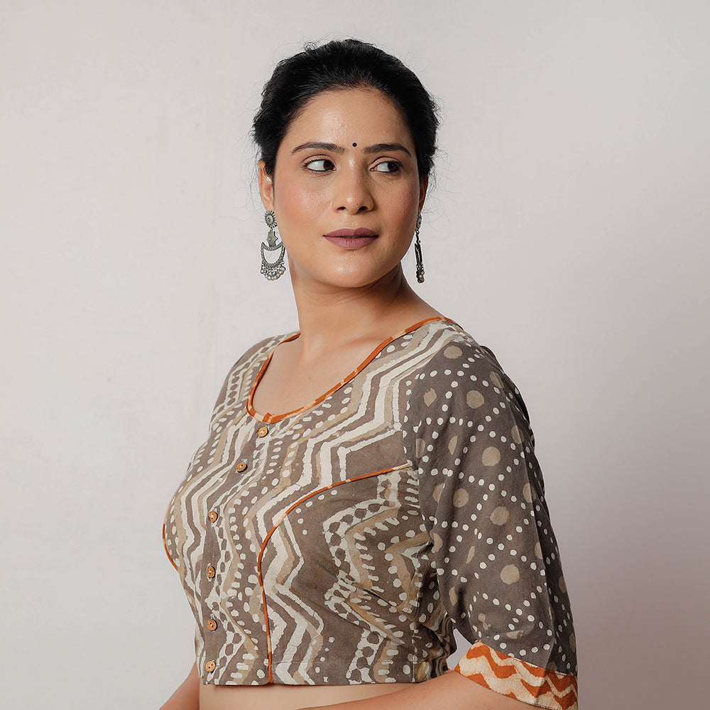 ITOKRI CASUALS Brown - Bagru Dabu Block Printed Cotton Stitched Blouse - view 2