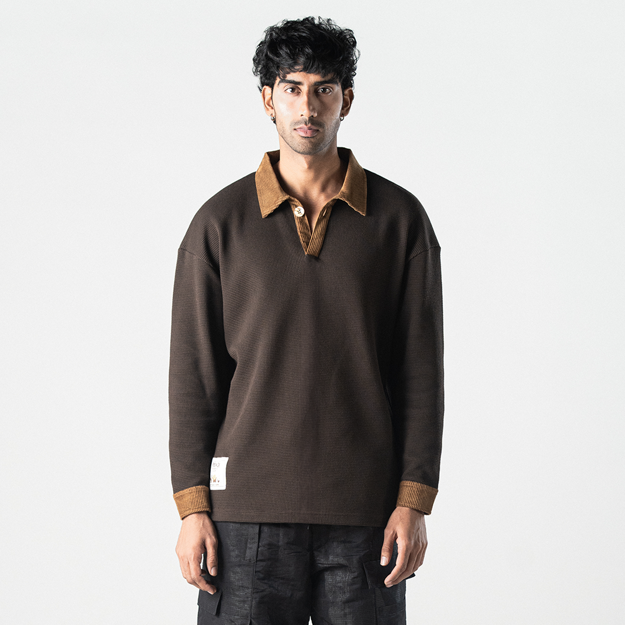 Superkicks | POLO: WAFFLE KNIT WITH CORDUROY DETAILS { BROWN