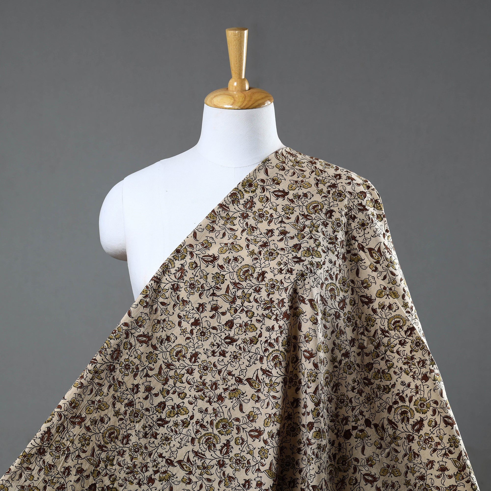 PITCHUKA SRINIVAS KALAMKARI PEDANA Beige - Block Print Cotton Pedana Kalamkari Fabric 17