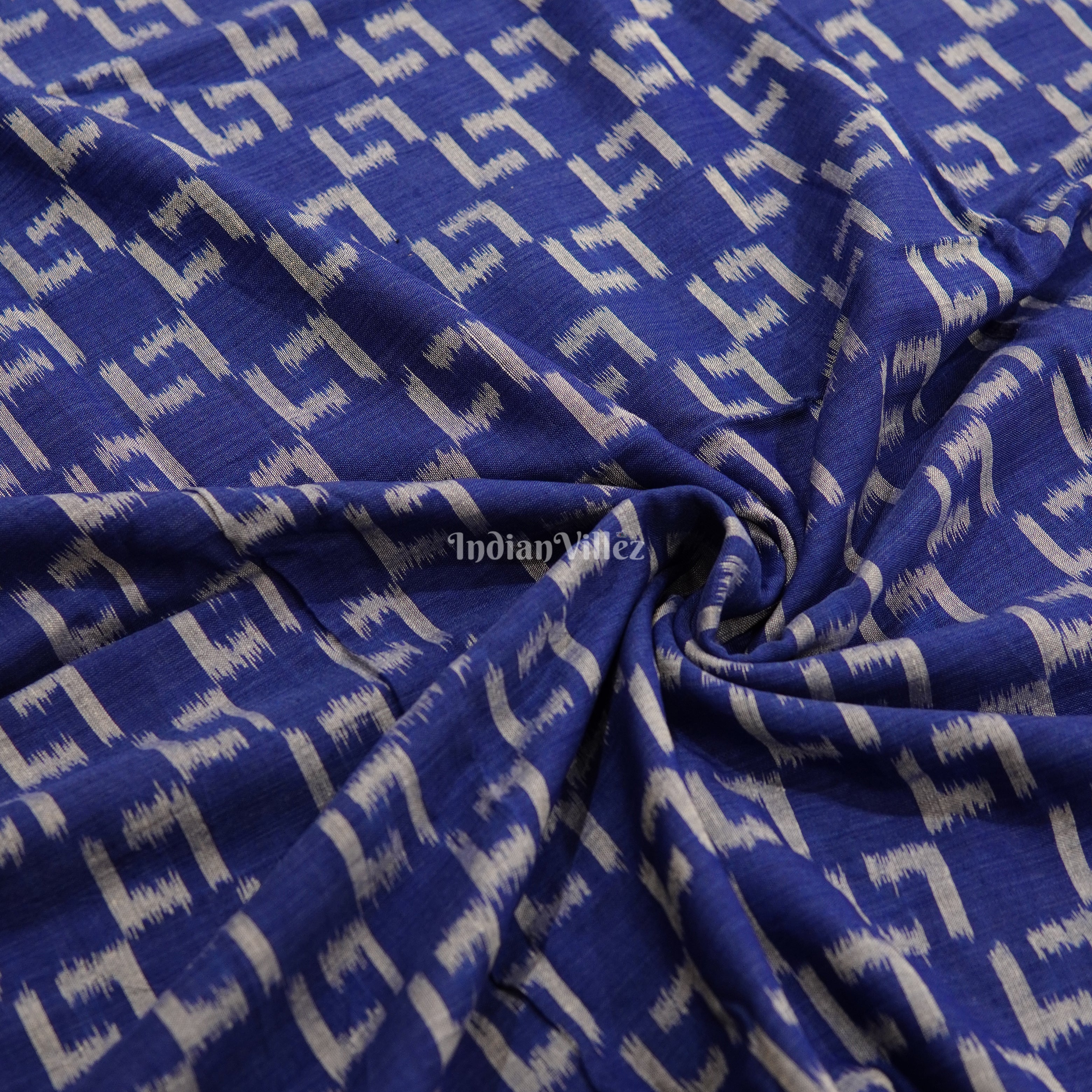 IndianVillèz Blue Box Theme Sambalpuri Ikat Cotton Fabric