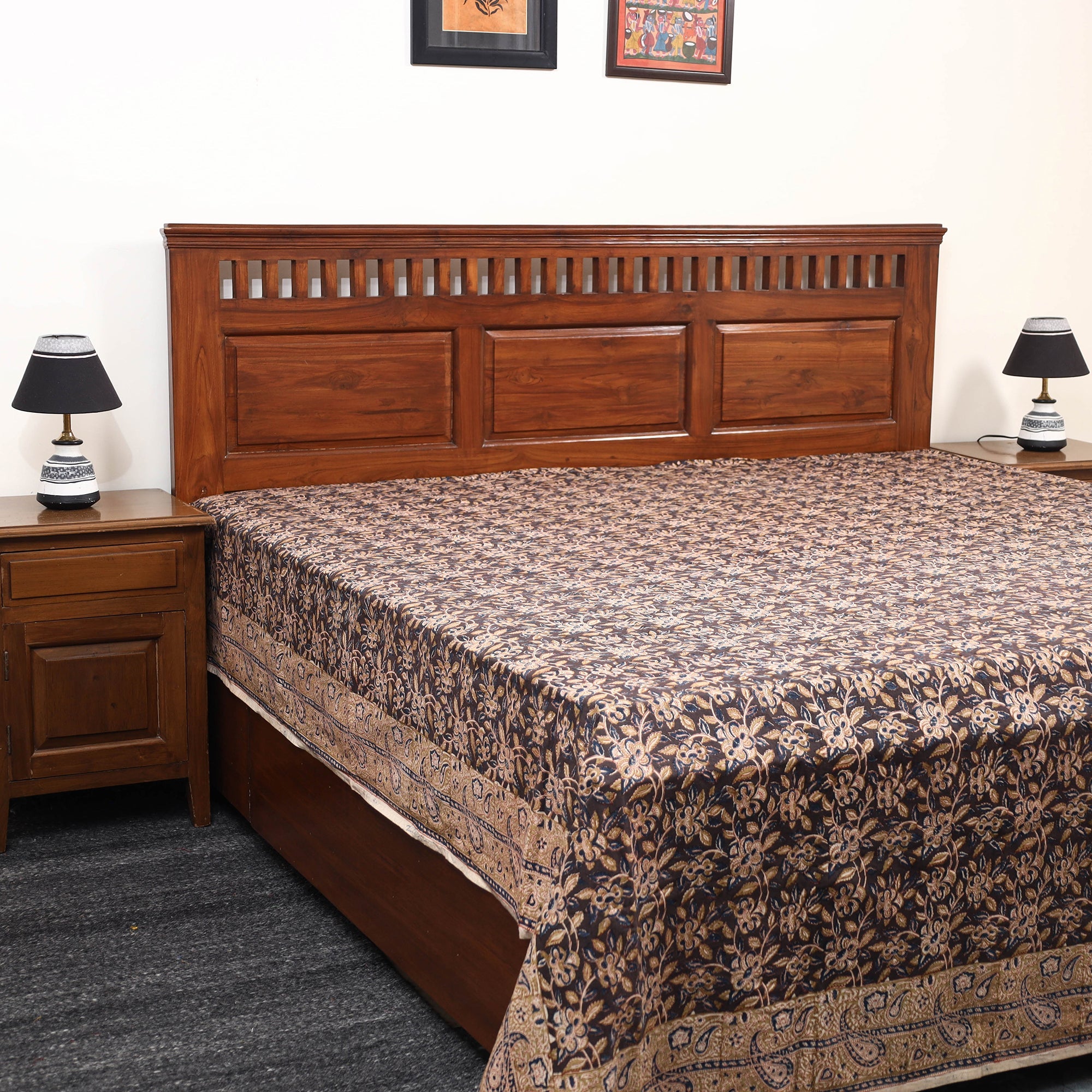 PITCHUKA SRINIVAS KALAMKARI PEDANA Brown - Pedana Kalamkari Block Printed Cotton Double Bed Cover (111 x 91 in) 20