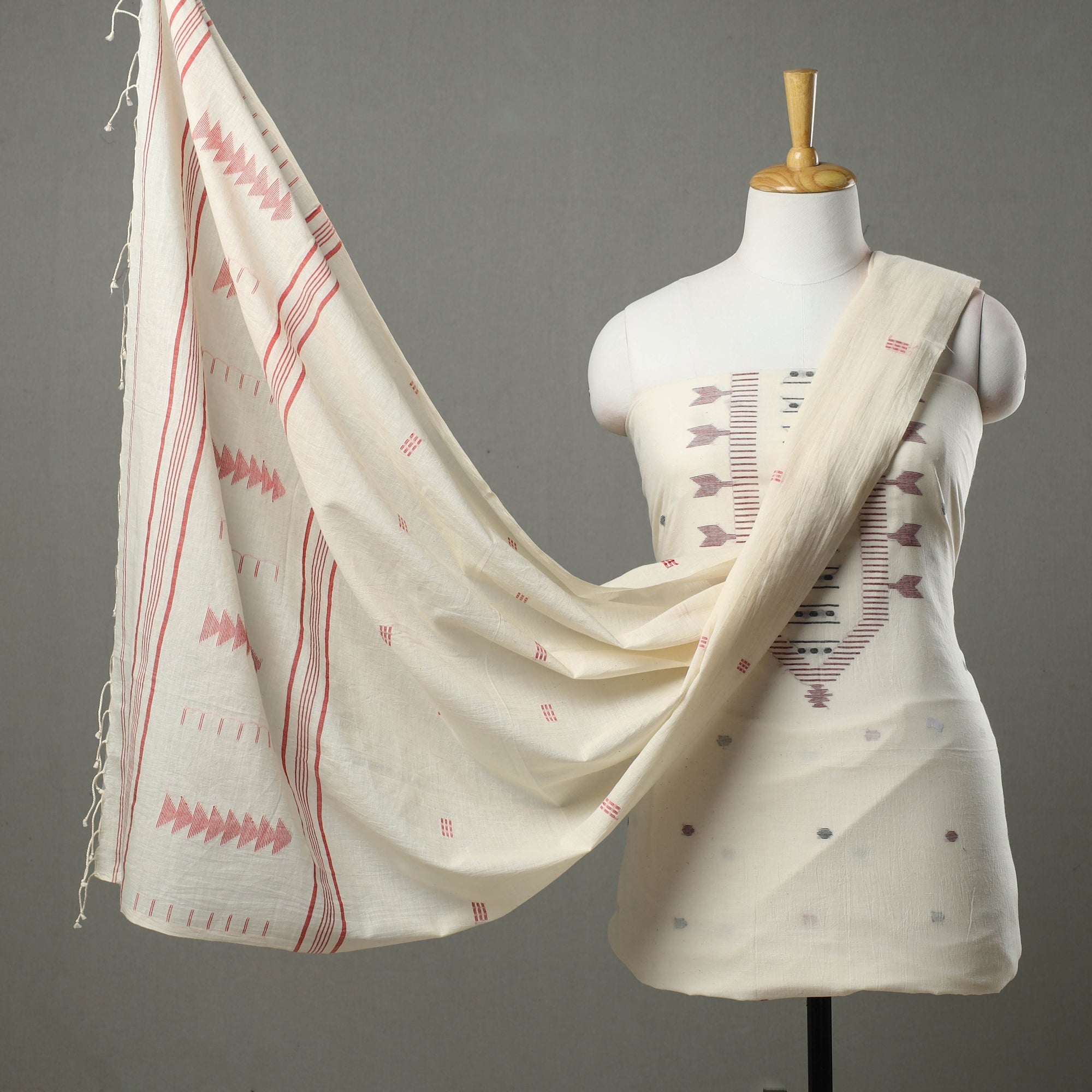 ARTISAN DIRECT BY CREATIVE DIGNITY Beige - 2pc Handloom Bengal Jamdani Cotton Dress Material 05