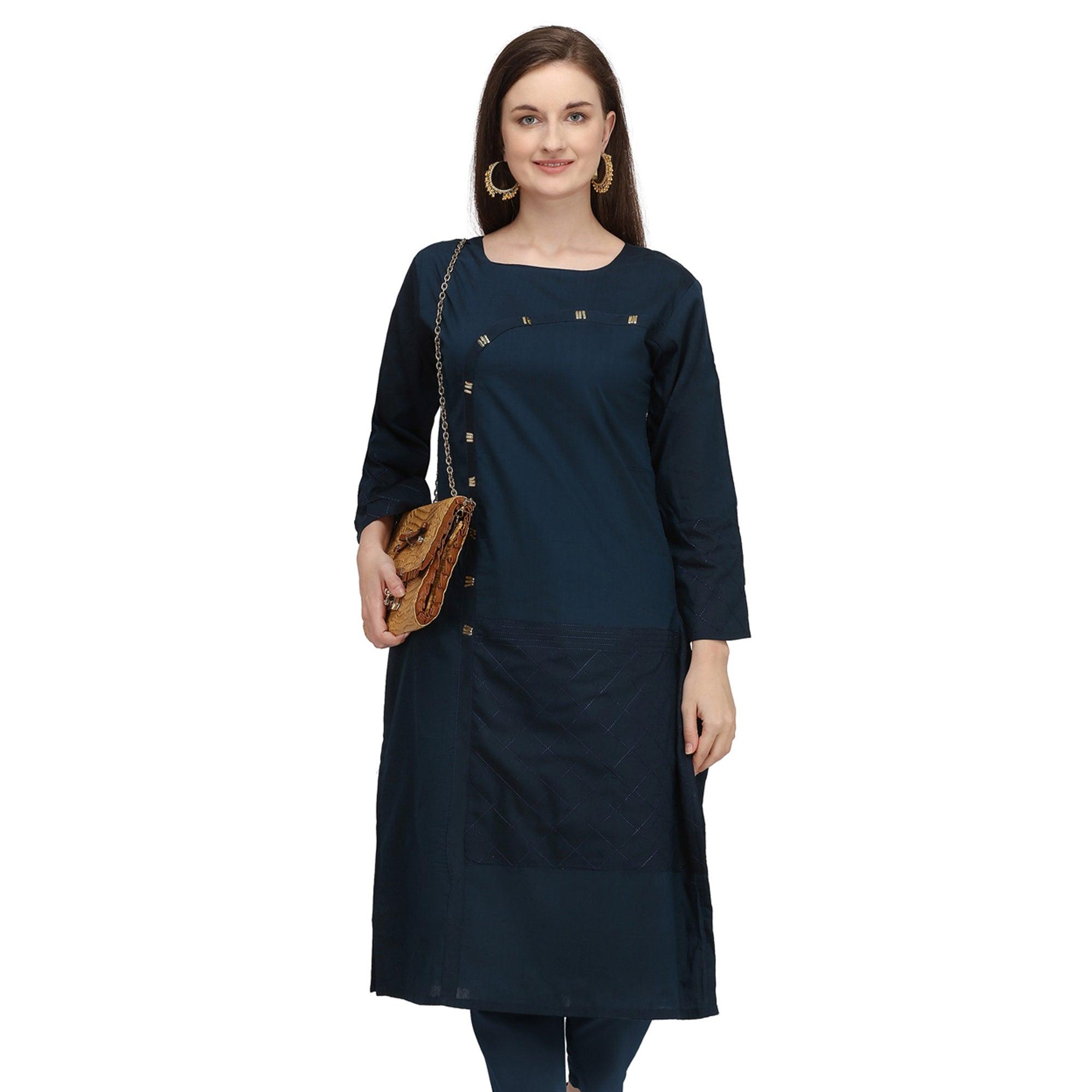 Peachmode Seller Imposing Navy Blue Colored Partywear Embroidered Viscose Kurti