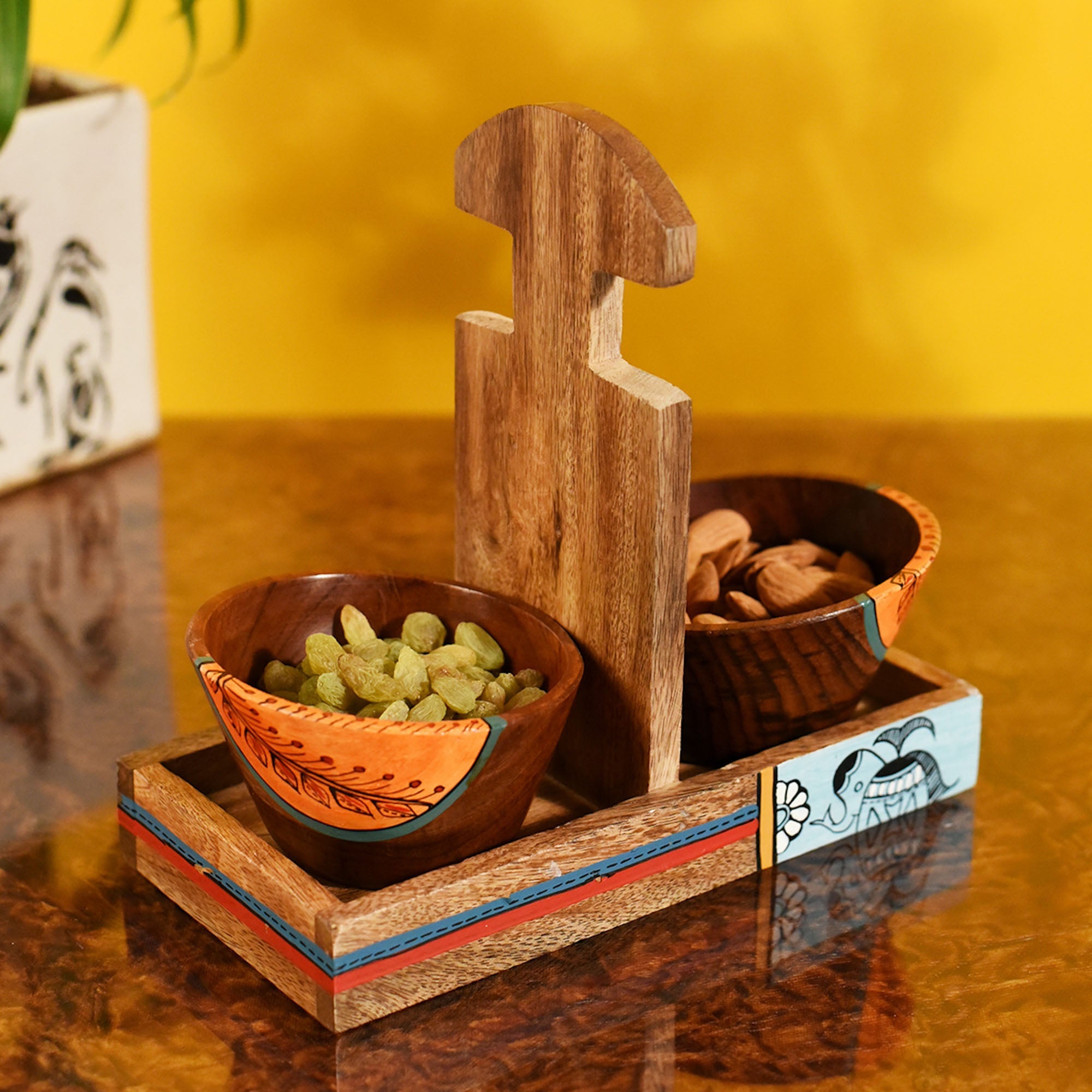 Bowl holder 2 – ART CREATIONS BY SUMAN SONTHALIA Brown - Bowl Holder & 2 Wooden Bowls (Set of 3) (9x4.4x6.4)