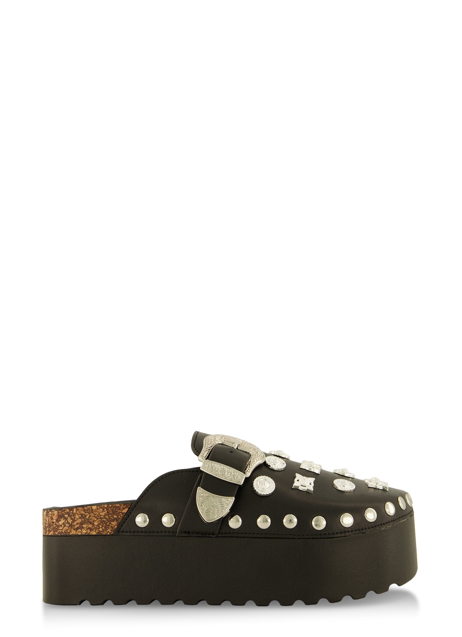 Rainbow Shops Studded Charm Buckle Round Toe Platform Clogs - view 2