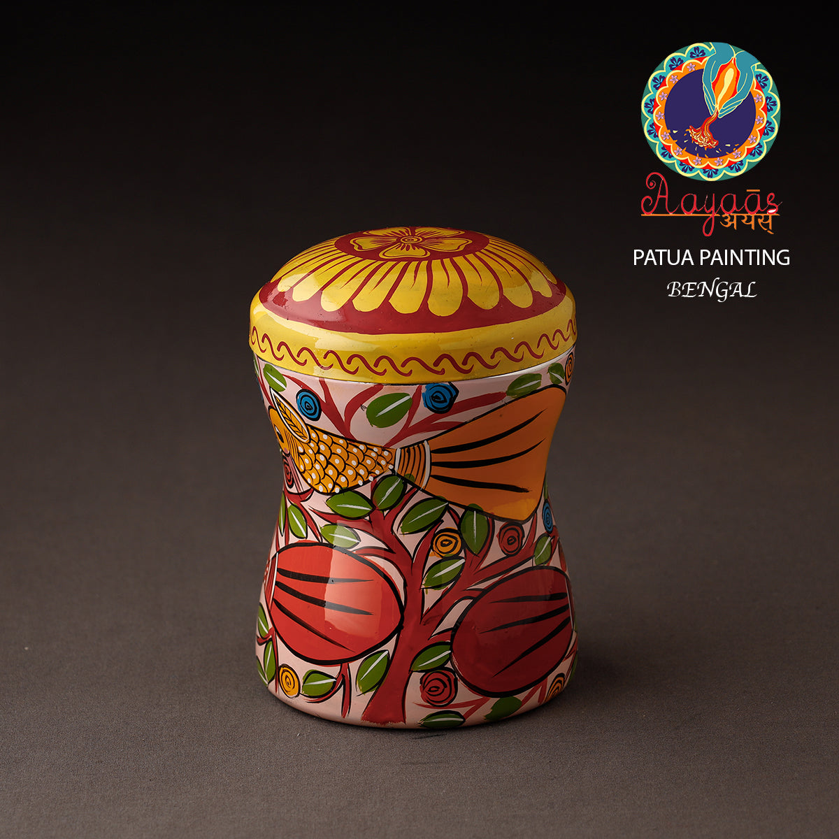 AAYAAS Bengal Patua Handpainted Stainless Steel Multi Utility Container