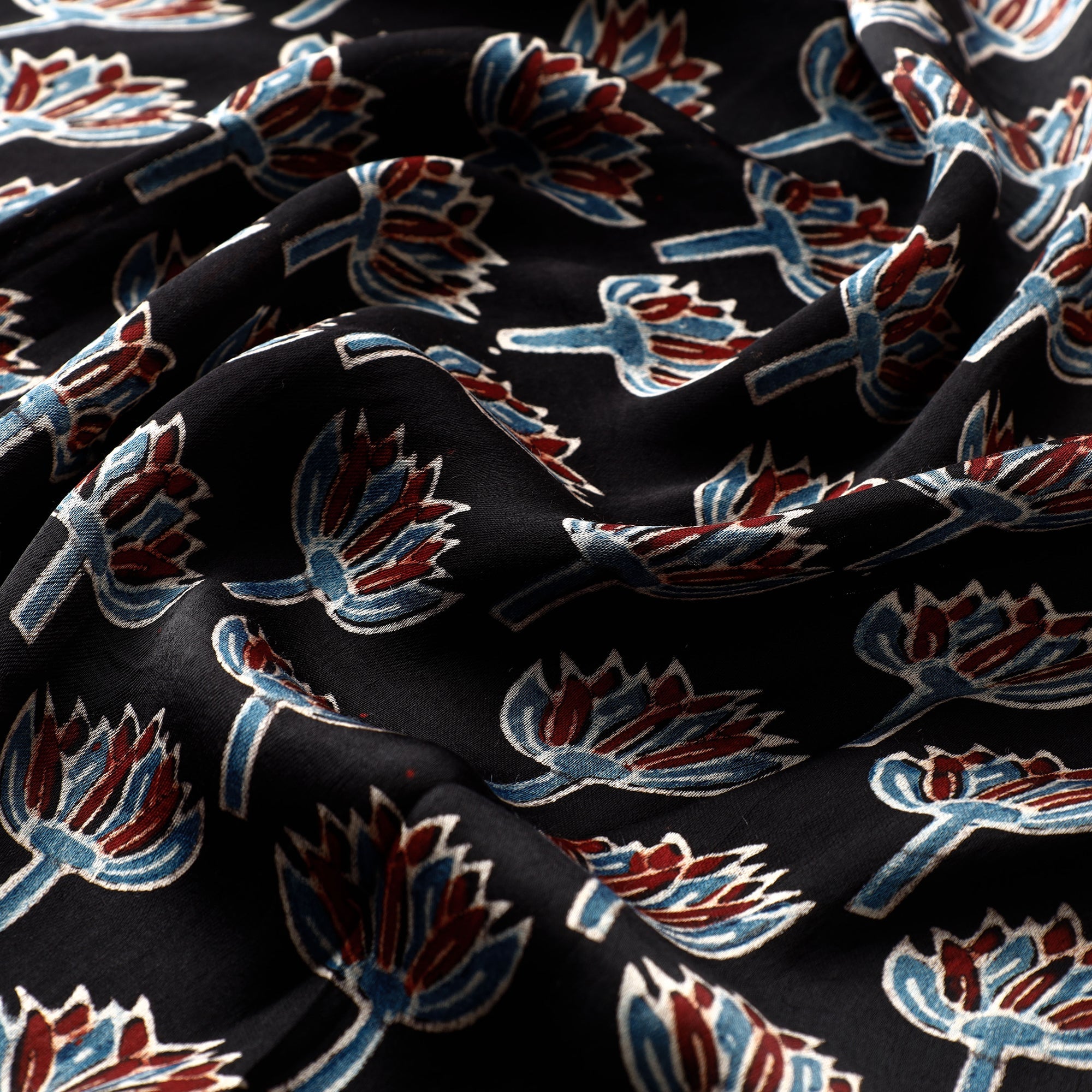 RIYAZ ABDULMAJID KHATRI - AJRAKH Black - Ajrakh Hand Block Printed Modal Silk Precut Fabric (1.5 meter) - view 3