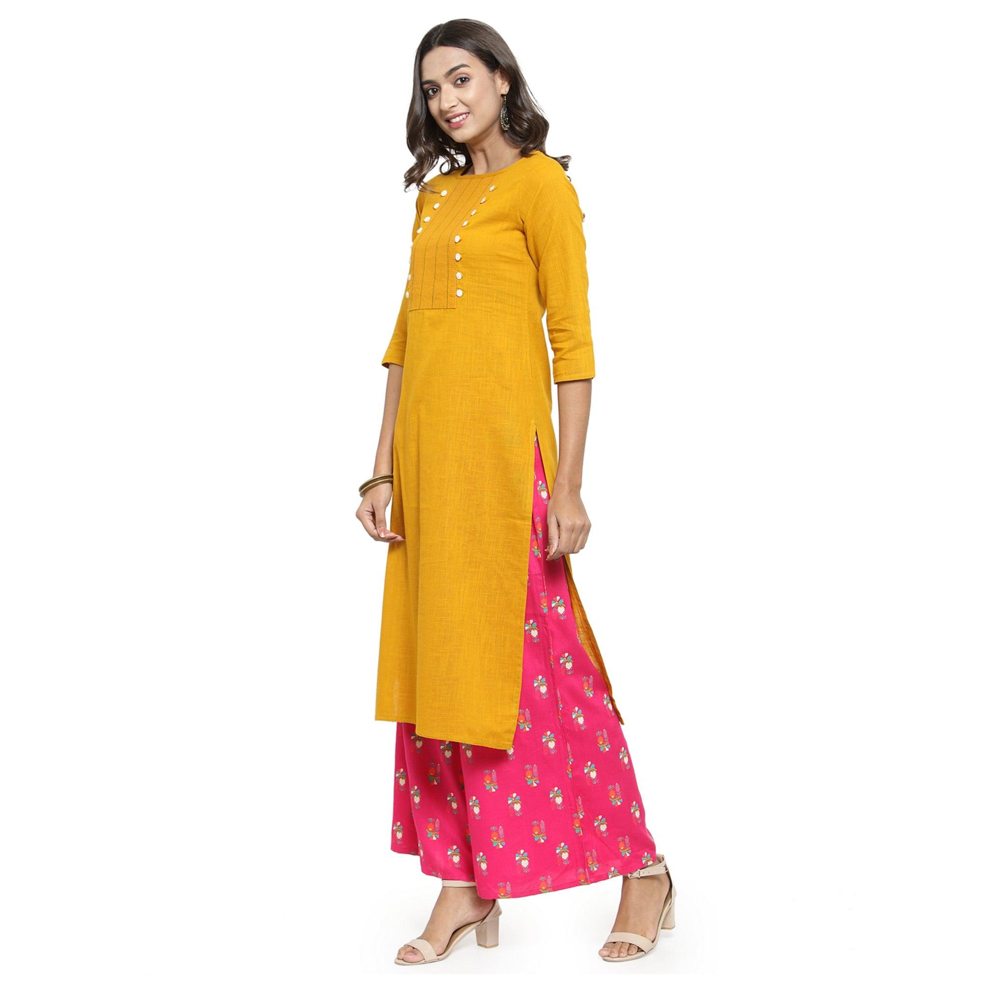 Peachmode Seller Delightful Yellow Colored Casual Wear Embroidered Cotton Kurti - view 4