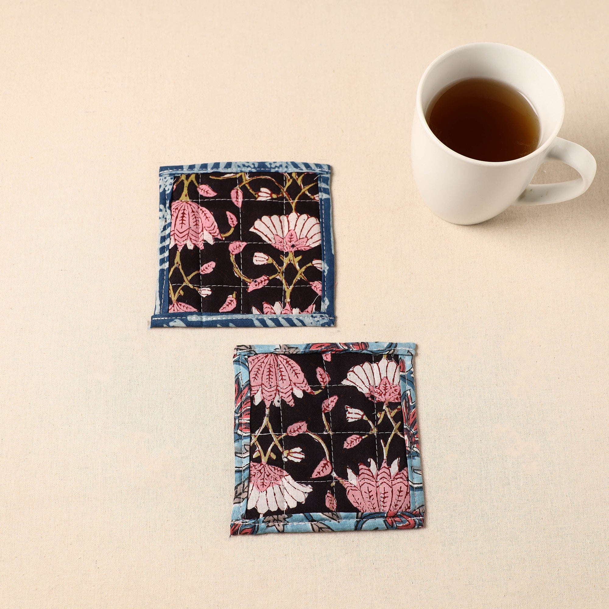 JALPARI Floral Print Cotton Quilted Coasters (Set of 2) 34