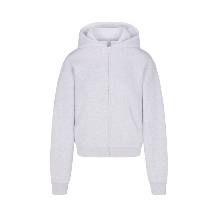 HYPE ELIXIR Skims Cotton Fleece Classic Zip Up Hoodie Light Heather Grey