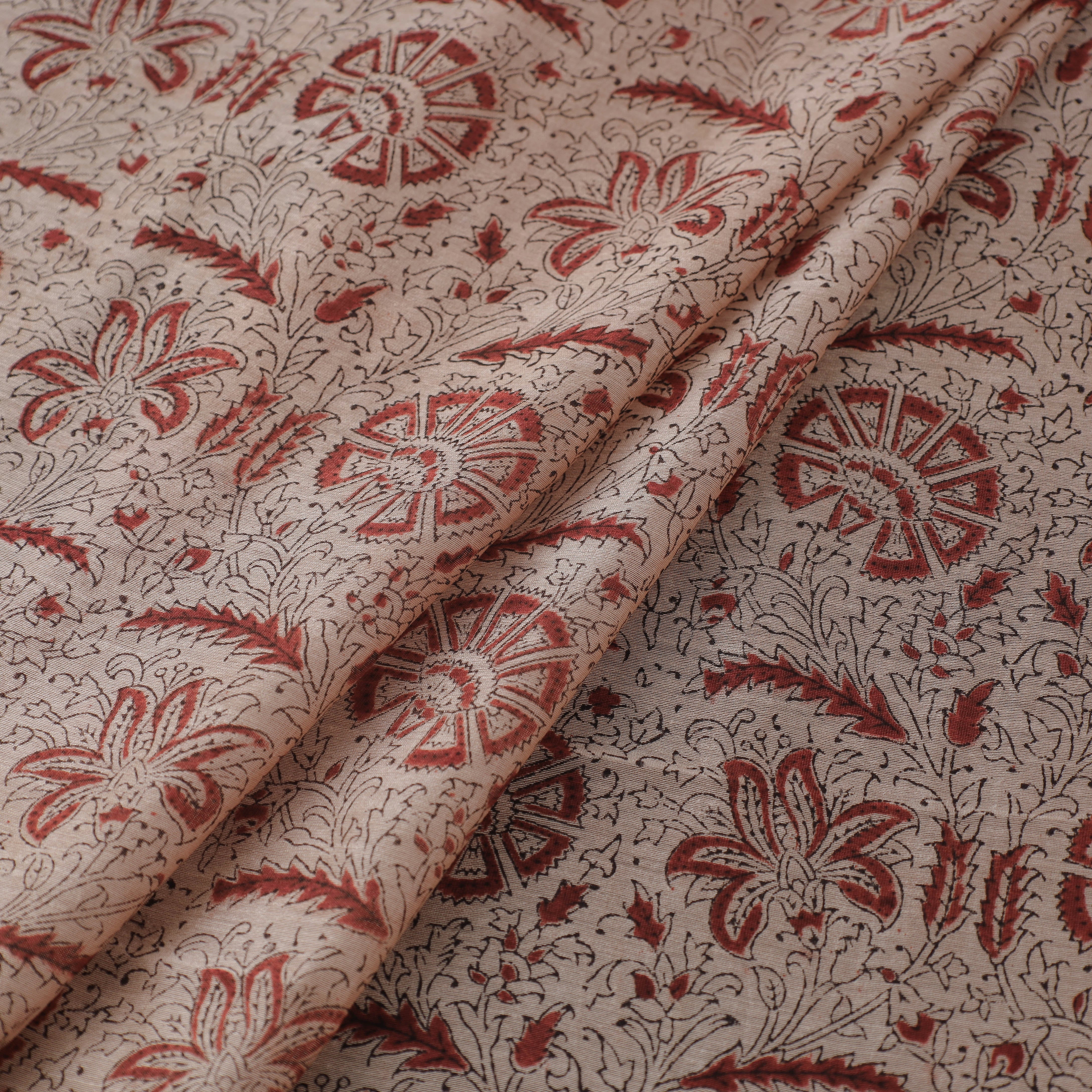 PITCHUKA SRINIVAS KALAMKARI PEDANA Beige - Pedana Block Printed Silk Kalamkari Fabric 10 - view 2