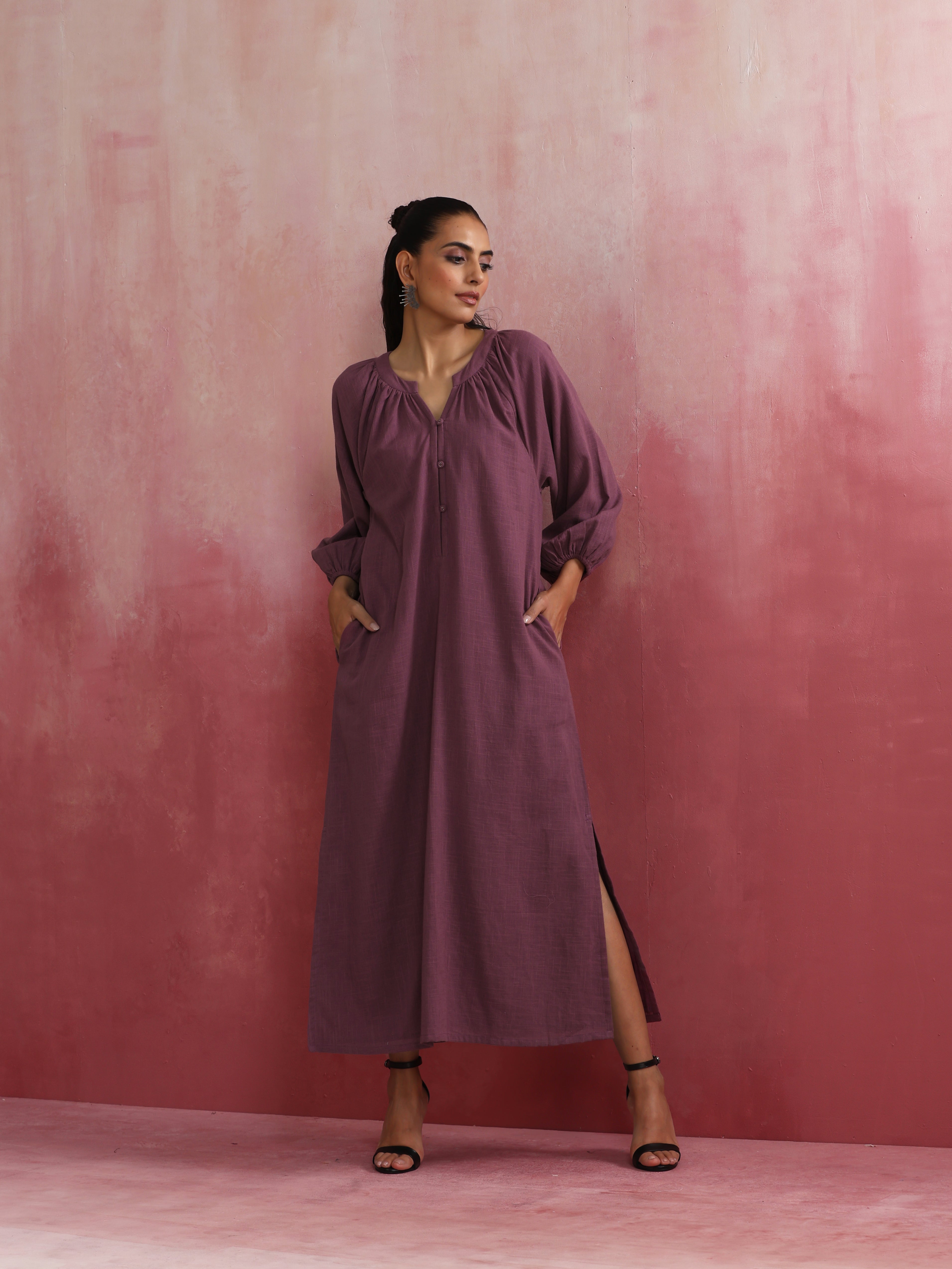 trueBrowns Light Purple Cotton Dobby Dress - view 2