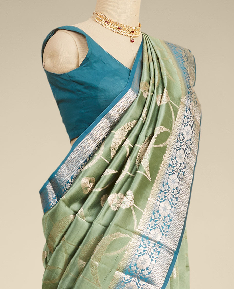 Pothys Green floral vine zari design dupion with contrast inricate zari design border