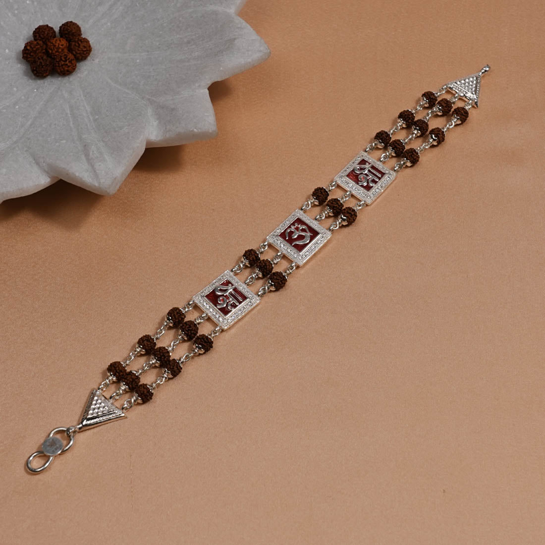 Prinjal Jewellers Rudraksha Silver Om With Shree Tripal Line Bracelet - view 2