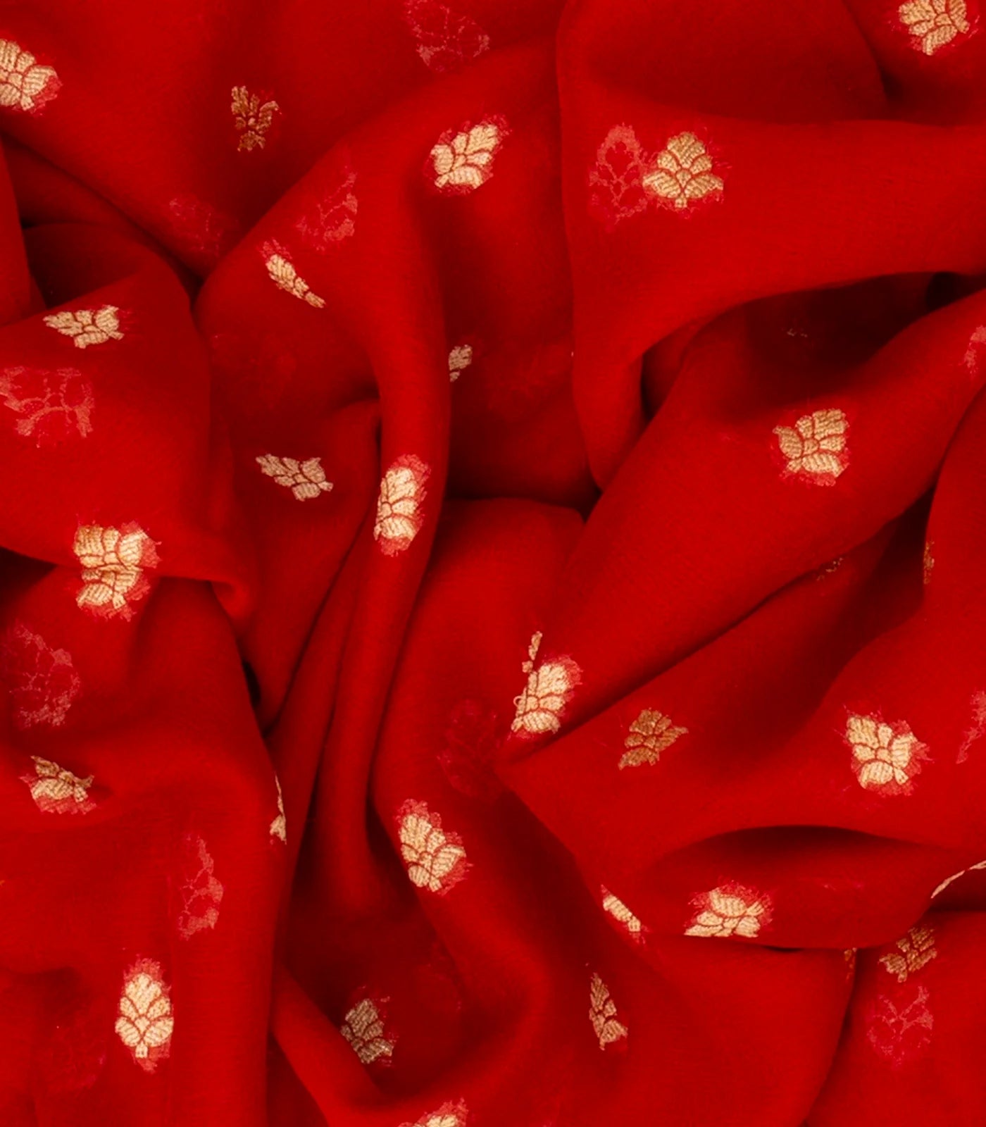RmKV Red Handloom Banarasi Khaddi Georgette Saree With Floral Buttas-Red - view 3