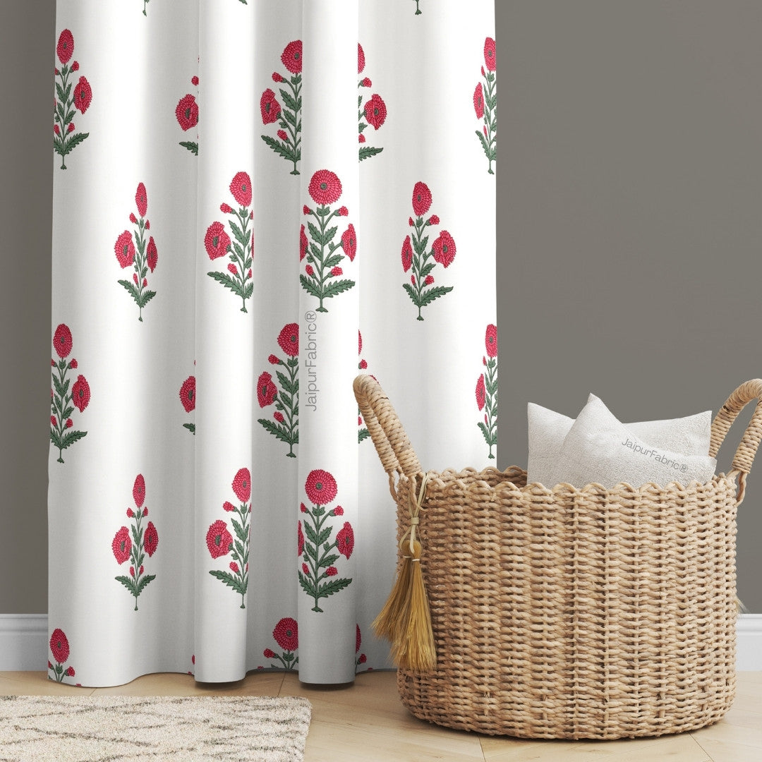 JaipurFabric® Ocean Enclave Handblock Red Flowers and Green Leaves Curtains - view 2