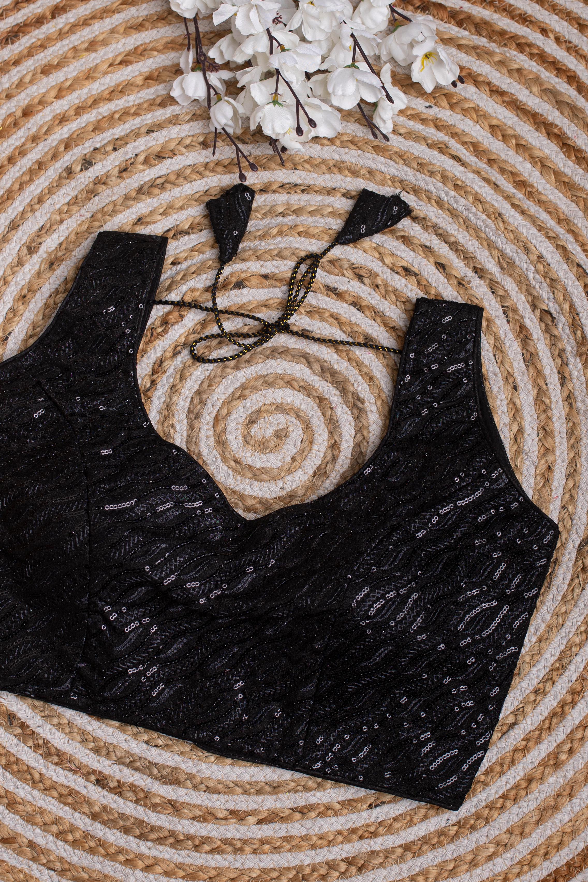ClothsVilla Black Kashish Silk Blouse with Tone-to-Tone Sequin Work