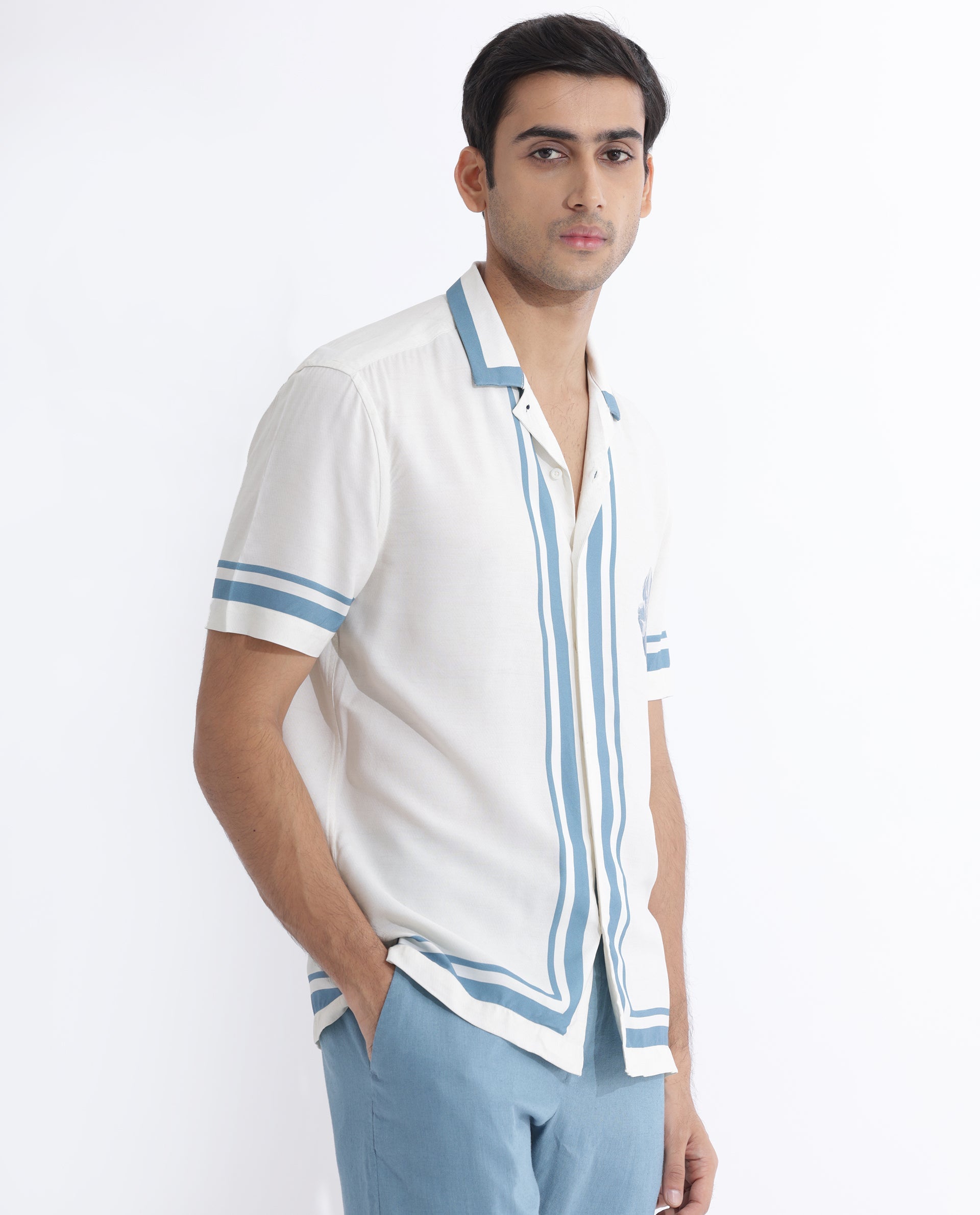 Rare Rabbit Men's Bluna Off-White Viscose Fabric Half Sleeves Cuban Collar Floral Print Shirt - view 4