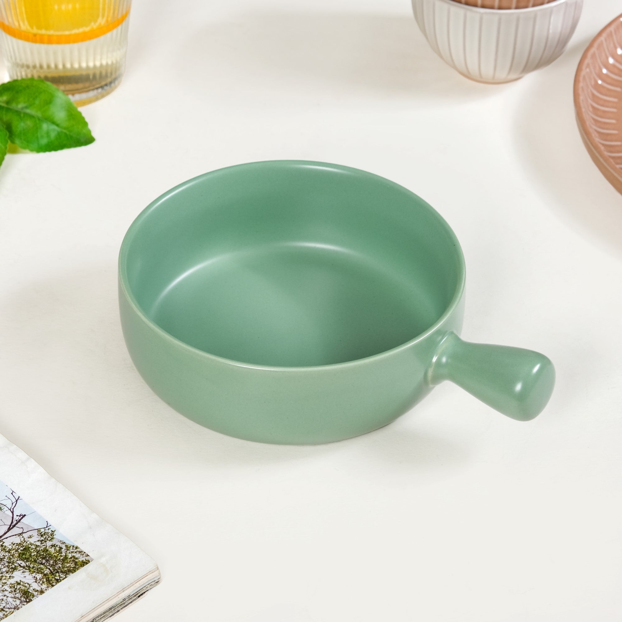 Nestasia Ceramic Baking Bowl With Handle Sage Green 650ml - view 2