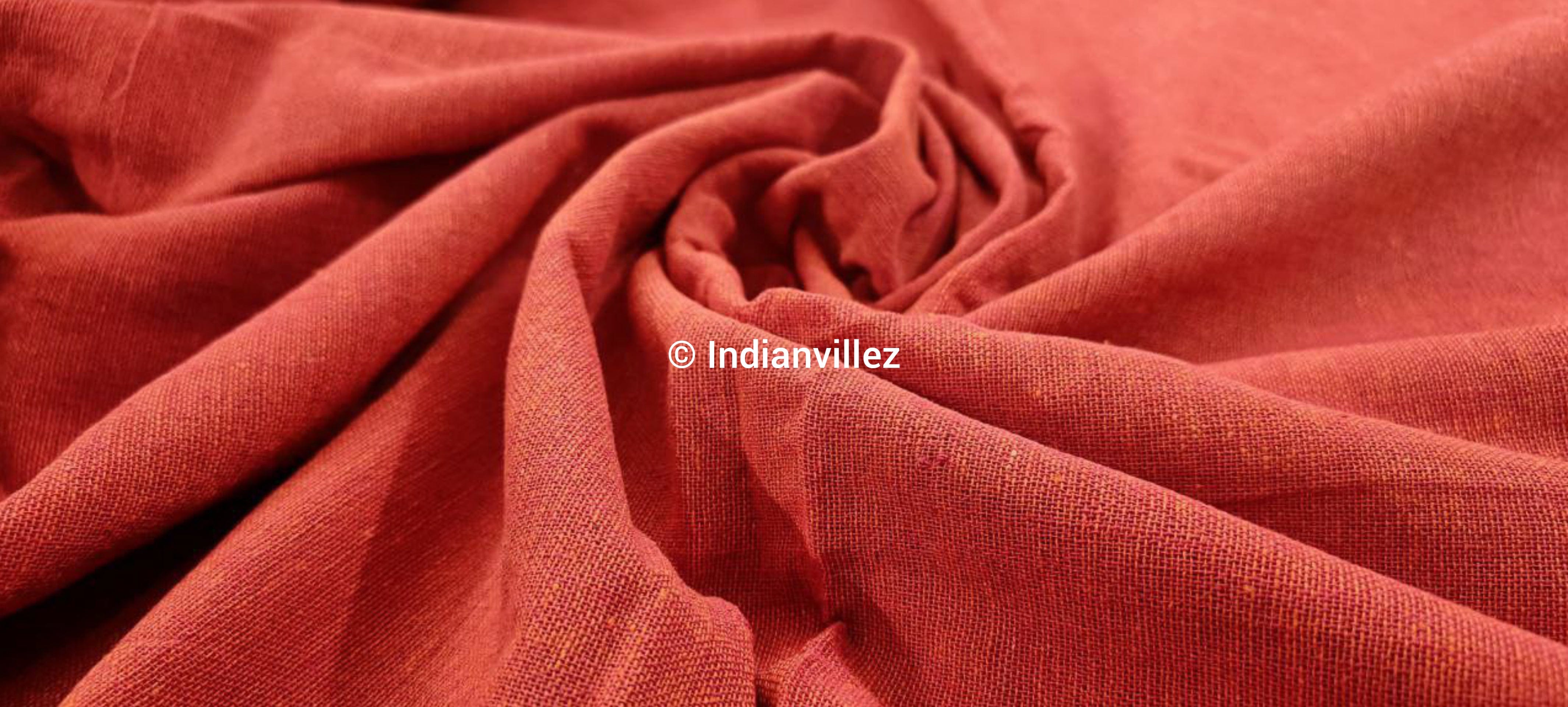 IndianVillèz Organic Dyed Plain Orange Kotpad Handloom Fabric