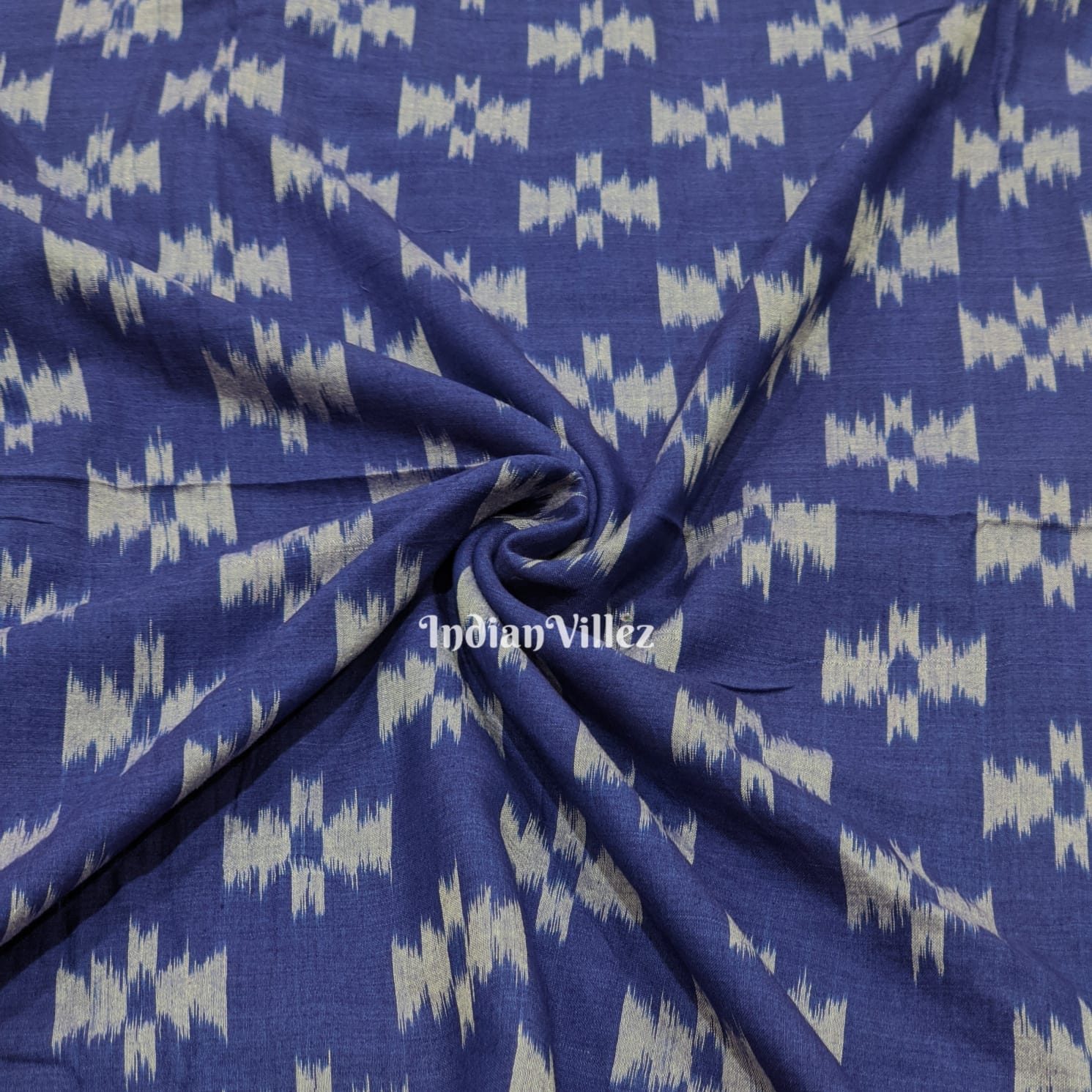 IndianVillèz Royal Blue Sambalpuri Ikat Cotton Fabric