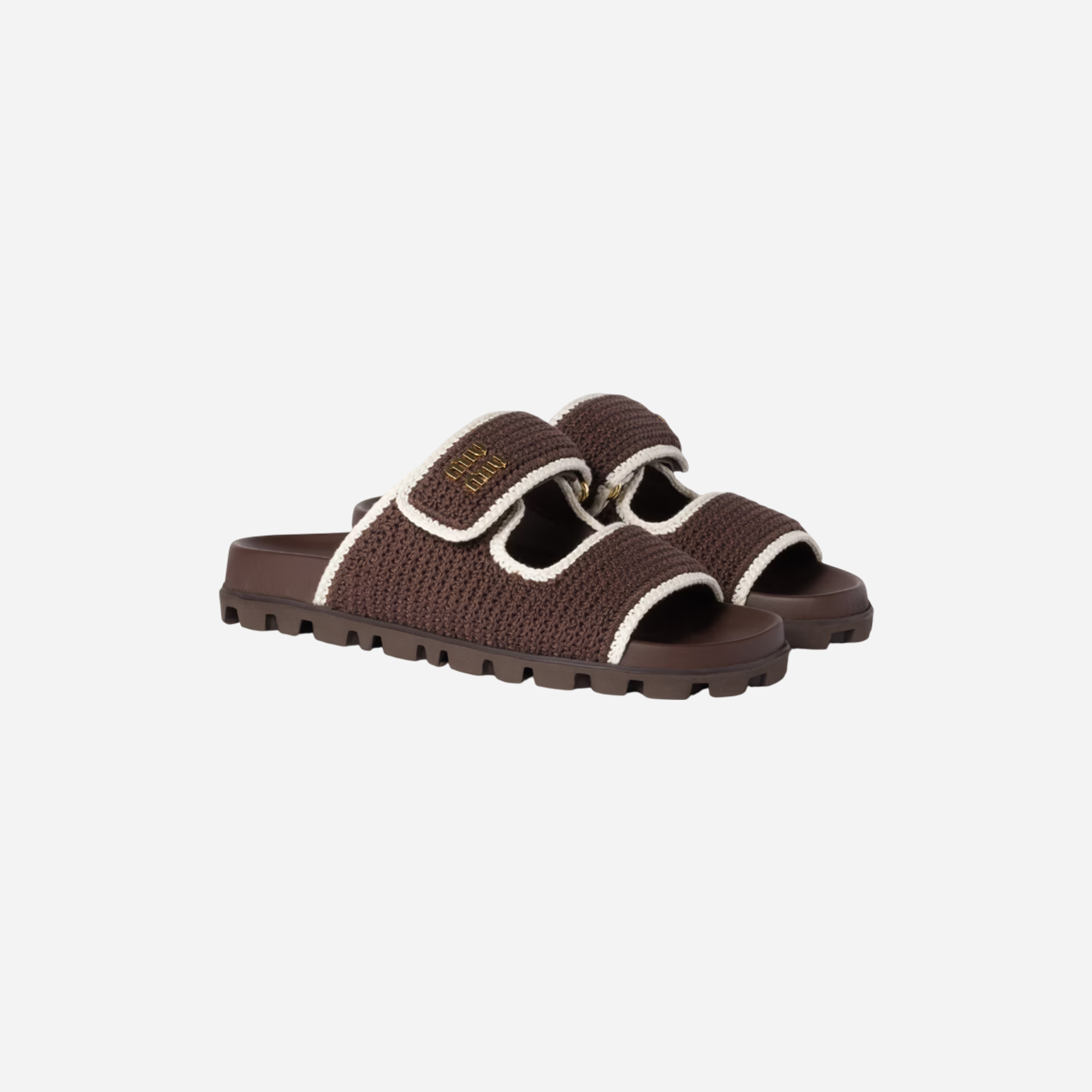 Miu Miu Crochet Knit Slides Cocoa Ivory - view 2
