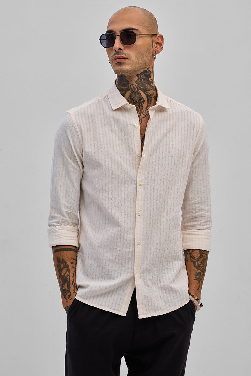 SNITCH Cream Stripes Slim Fit Shirt