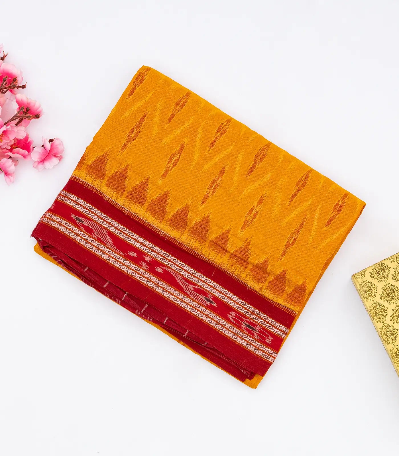RmKV Yellow Orissa Cotton Saree With Tie & Dye Floral Motifs