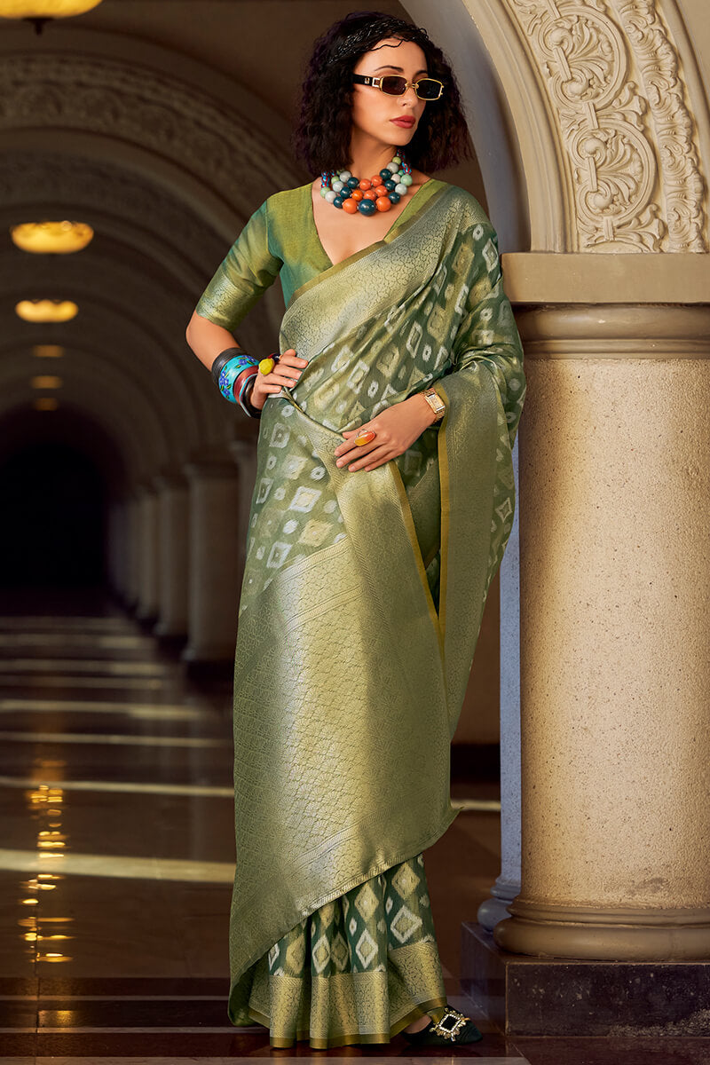 Rajpath Vivacious Green Soft Banarasi Tissue Silk Saree With Excellent Blouse Piece - view 3