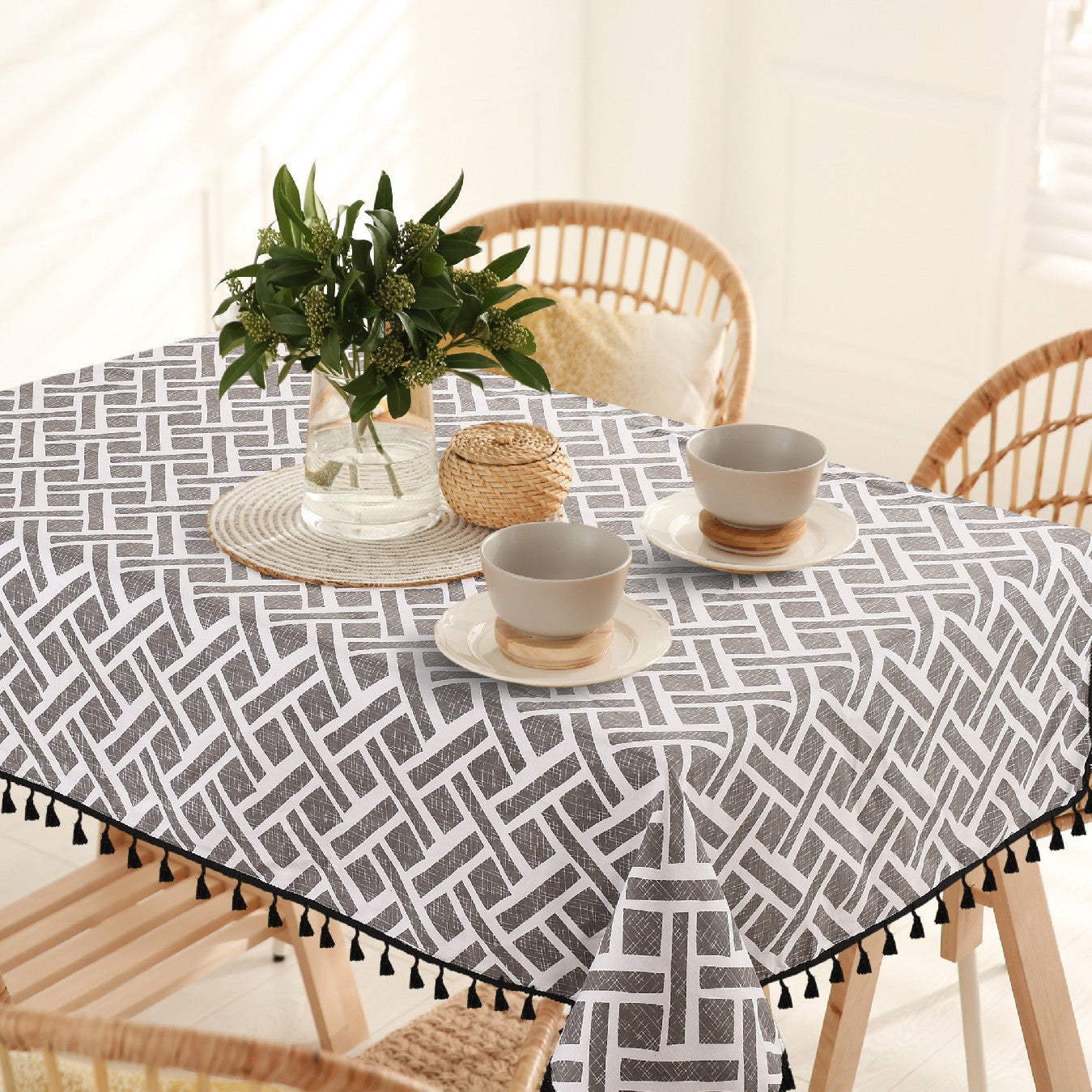 100 cotton table – Urban Space Home Furnishing 100% Cotton Table cloth/ table cover / table runner for 4 or 6 seater Dining / Centre Table - Ropeknot Grey