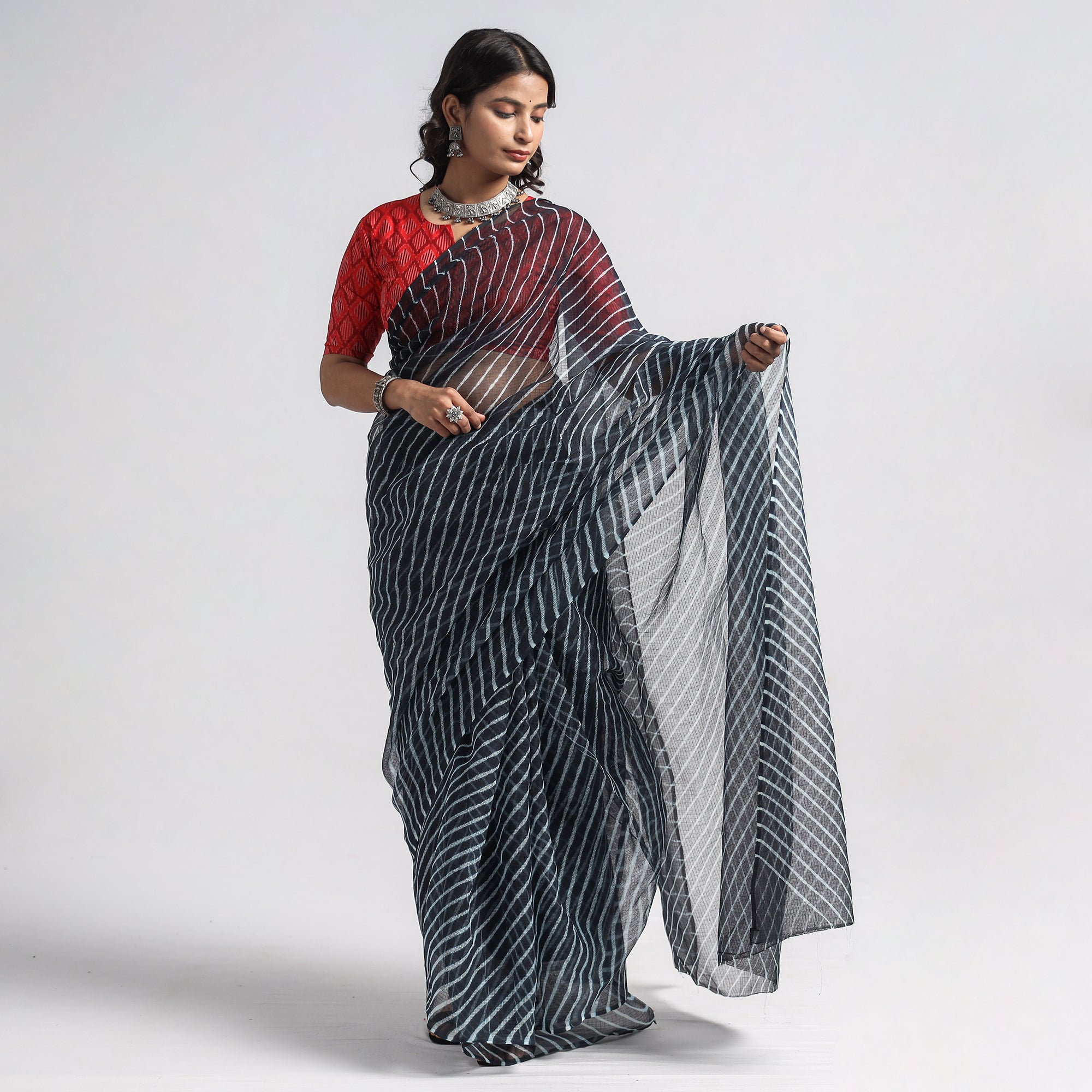 LEHARIYA BY BADSHAH MIYAN Black - Leheriya Tie-Dye Kota Doria Cotton Saree 01 - view 2