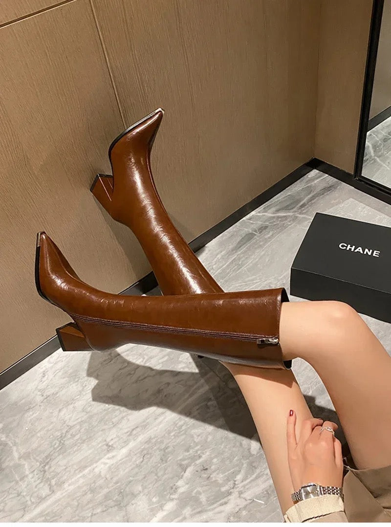 Alamode By Akanksha James Knee High Pointed Leather Boots - view 4