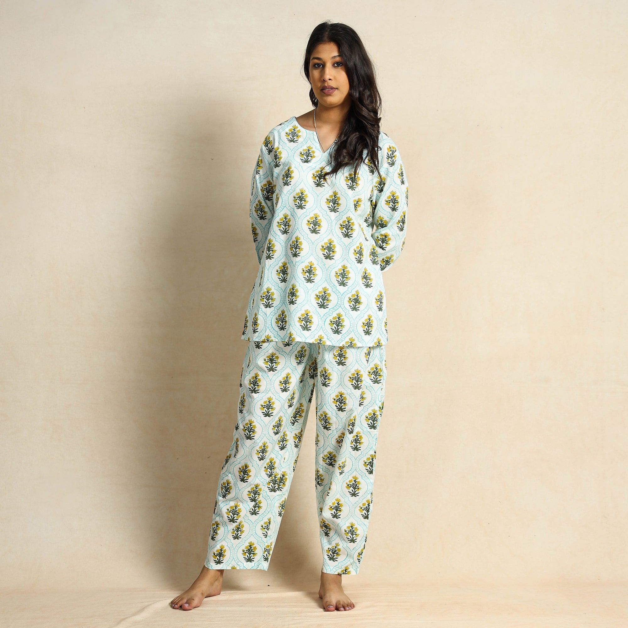 CHUTNEY CRAFT STUDIO Blue - Hand Block Printed Cotton Night Suit
