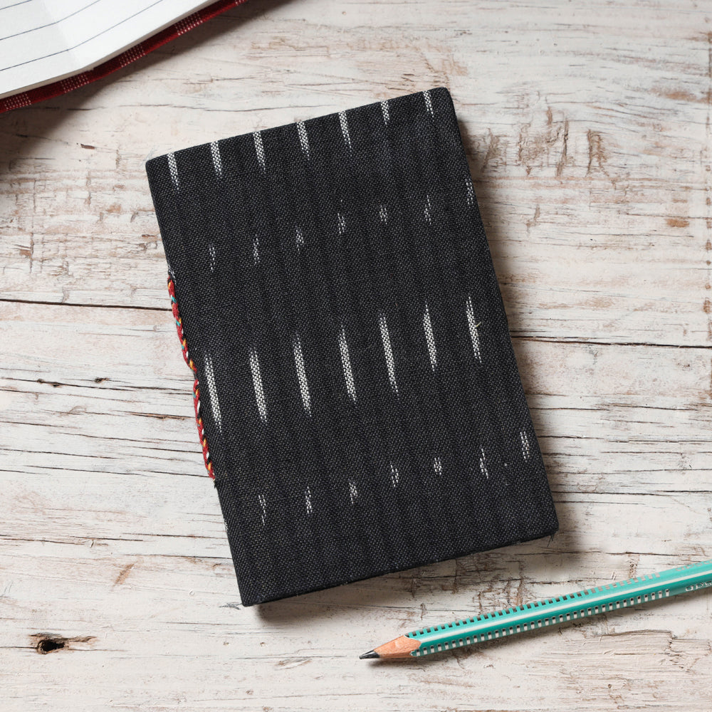 CHUTNEY CRAFT STUDIO Black - Ikat Fabric Cover Handmade Paper Notebook (5 x 3.5 in)
