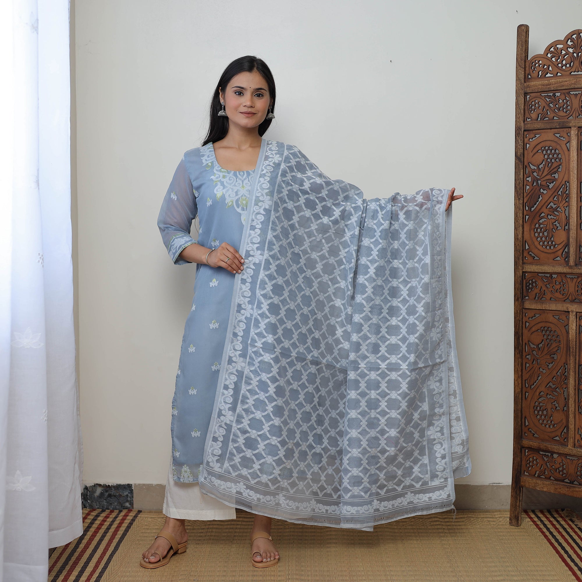 ITOKRI CASUALS Bengal Jamdani Silk Cotton Kurta with Dupatta Set 02