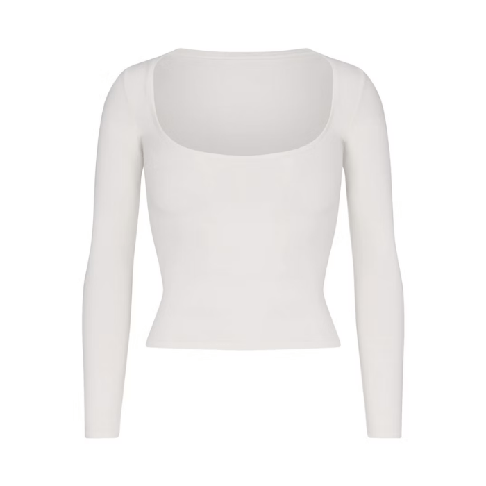 HYPE ELIXIR Skims Cotton Jersey Scoop Neck Long Sleeve Top Marble