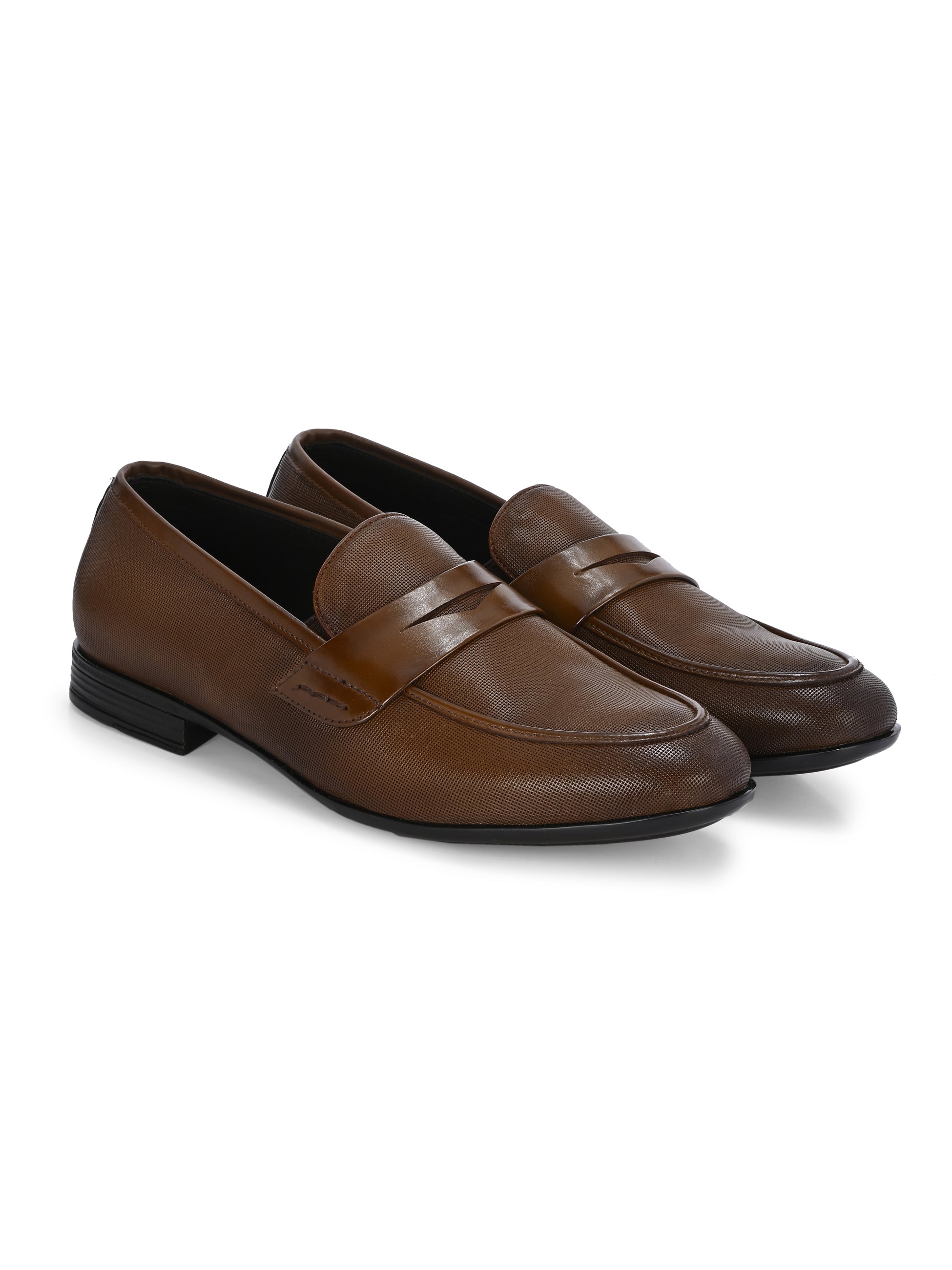Nova Textured Penny Loafers by Aspeerio – Tan - view 4