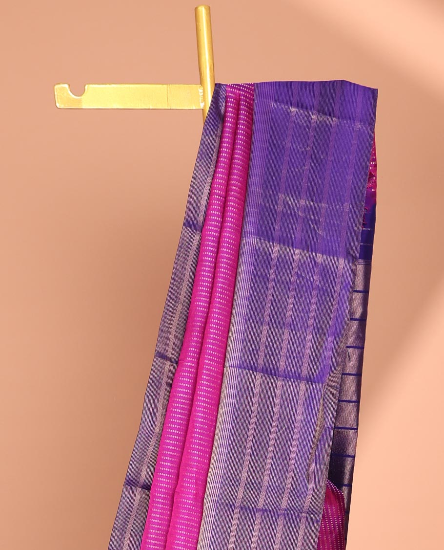 Pothys Pink Muthu striped silk saree, contrast striped zari border & zari-enriched striped pallu - view 2