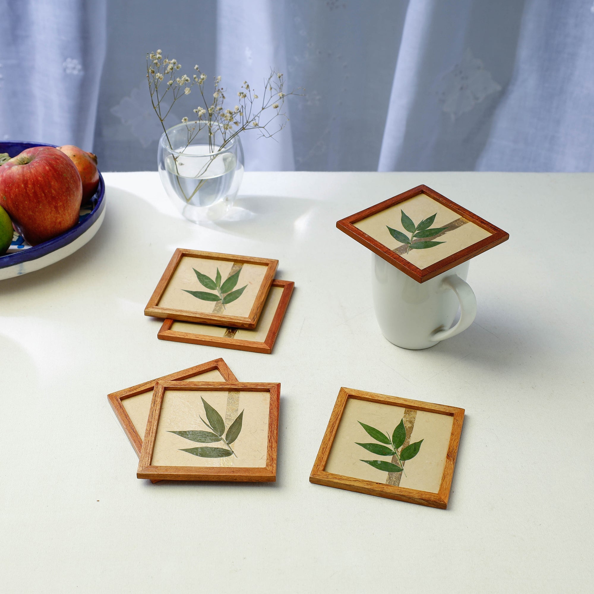 SHRADHANJALI - AN AUROVILLE UNIT Bamboo Art Work Wooden Square Coasters (Set of 6) - view 2