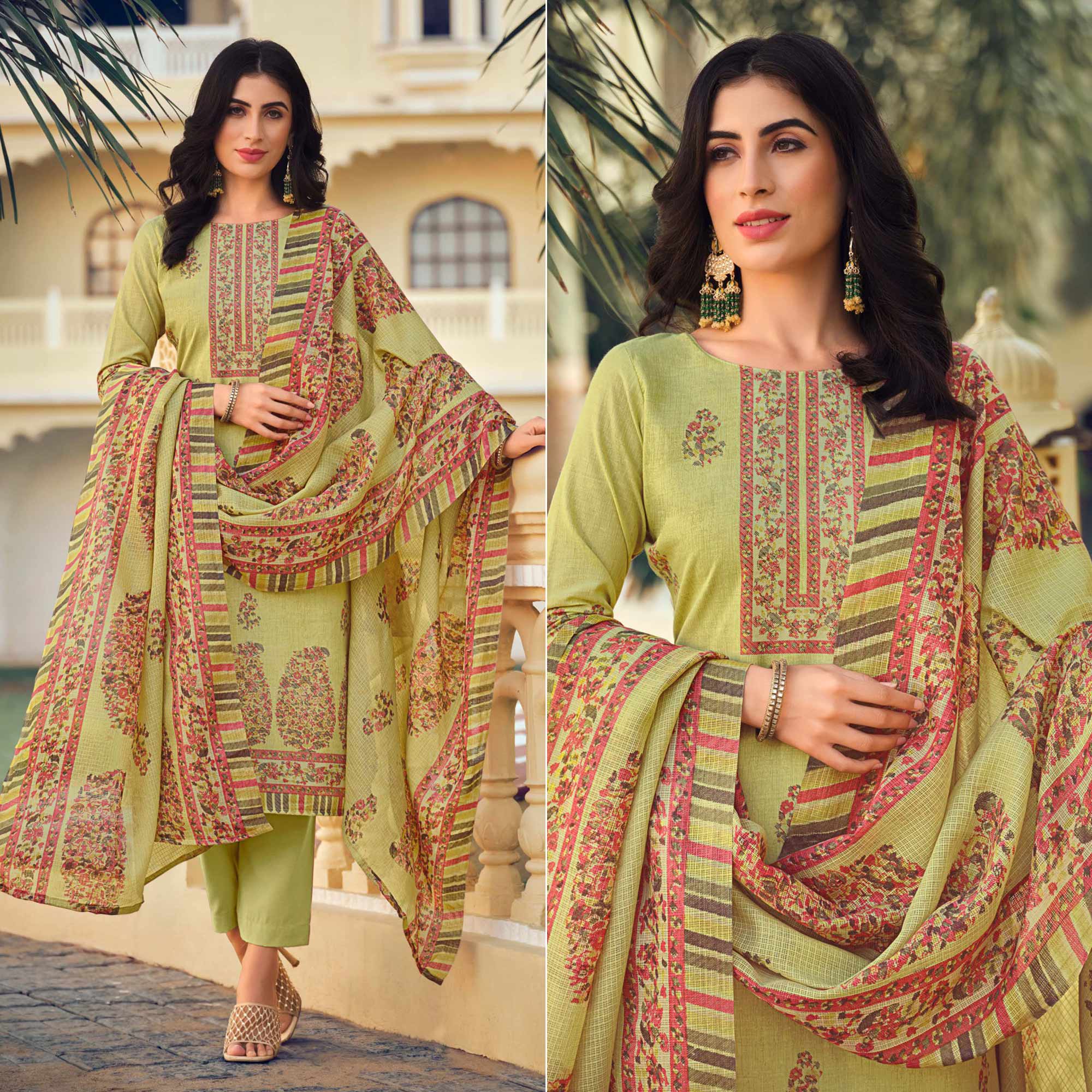 Green suits – BlackTree green-floral-printed-pure-cotton-suit-3