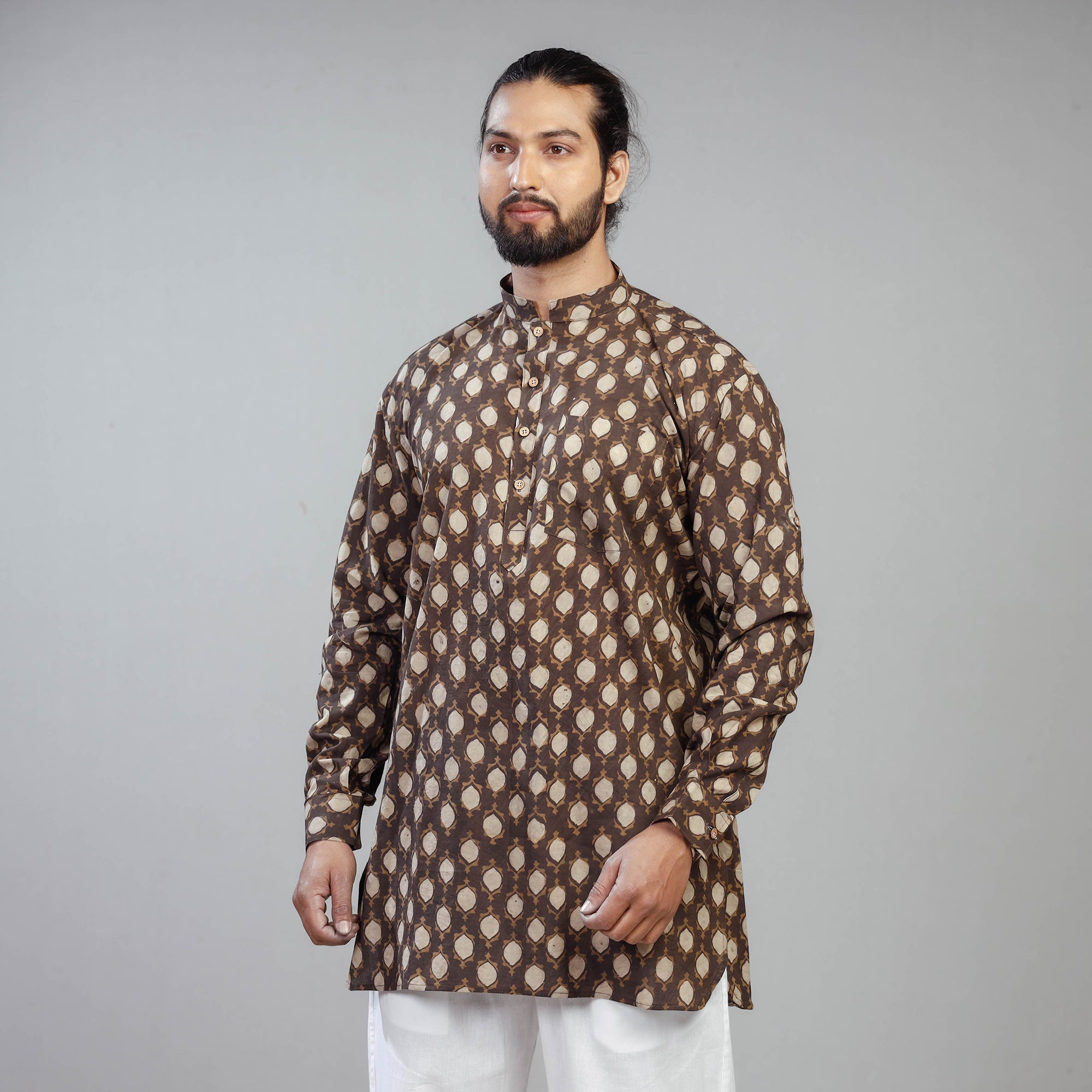 ITOKRI CASUALS Brown - Akola Block Printed Cotton Men Short Kurta - view 2