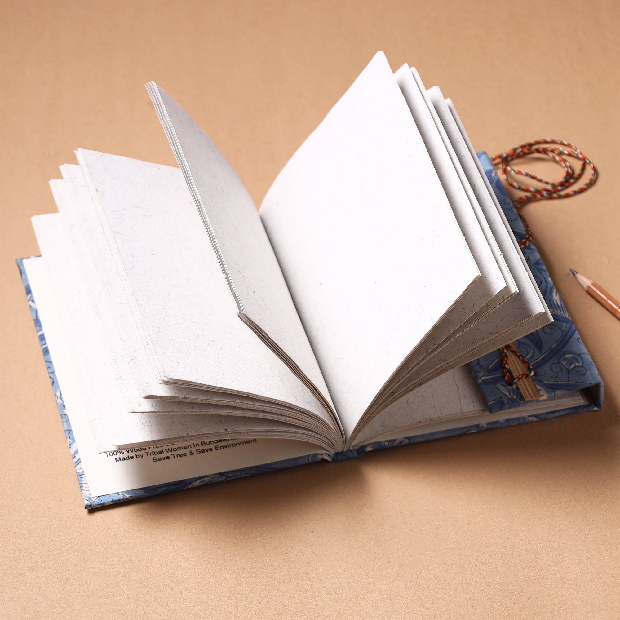 TARAGRAM Blue - Fabric Cover Handmade Paper Notebook with Thread Lock - view 3