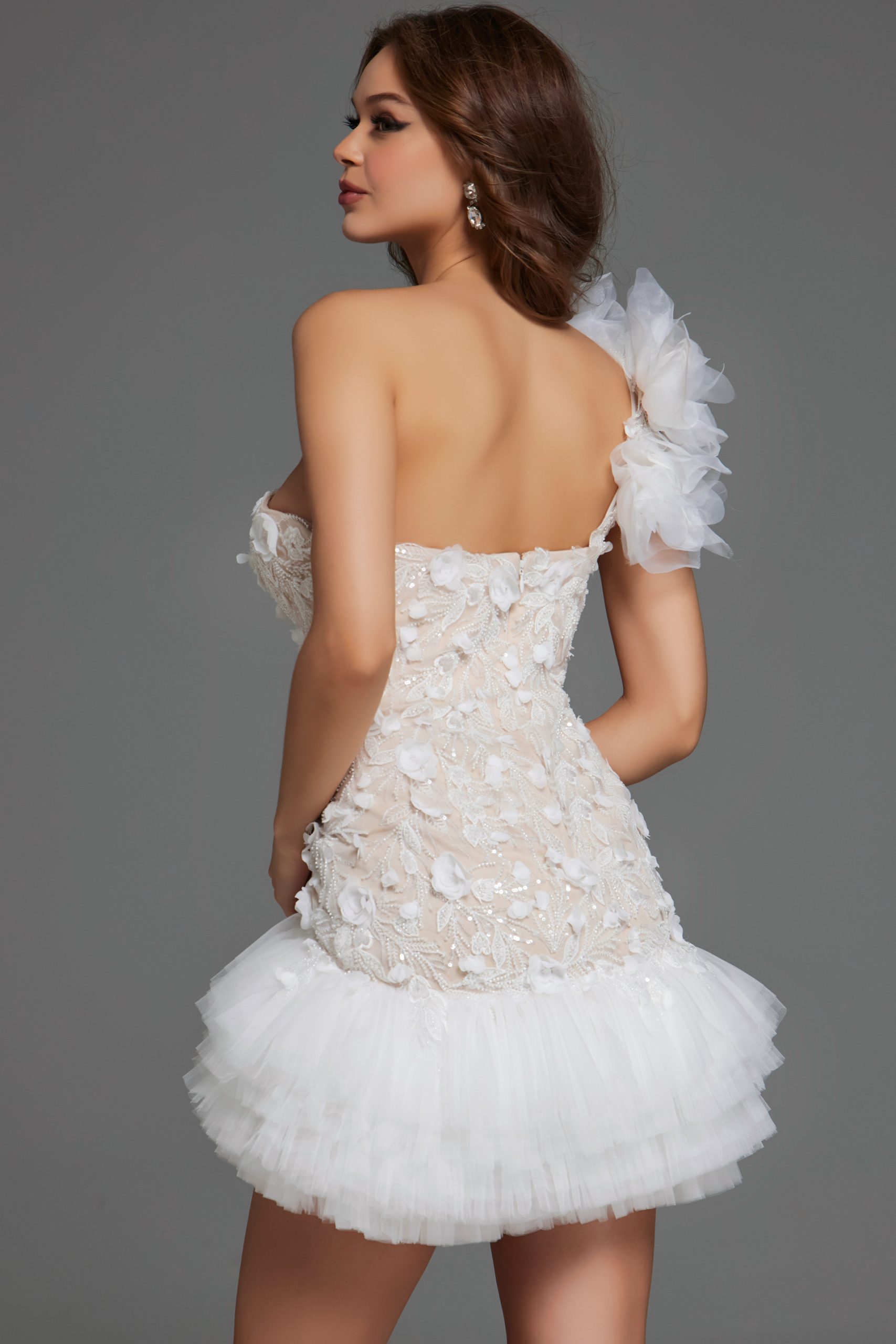Jovani 42536 Short Fitted Floral Beaded Casual Wedding Dress - view 2