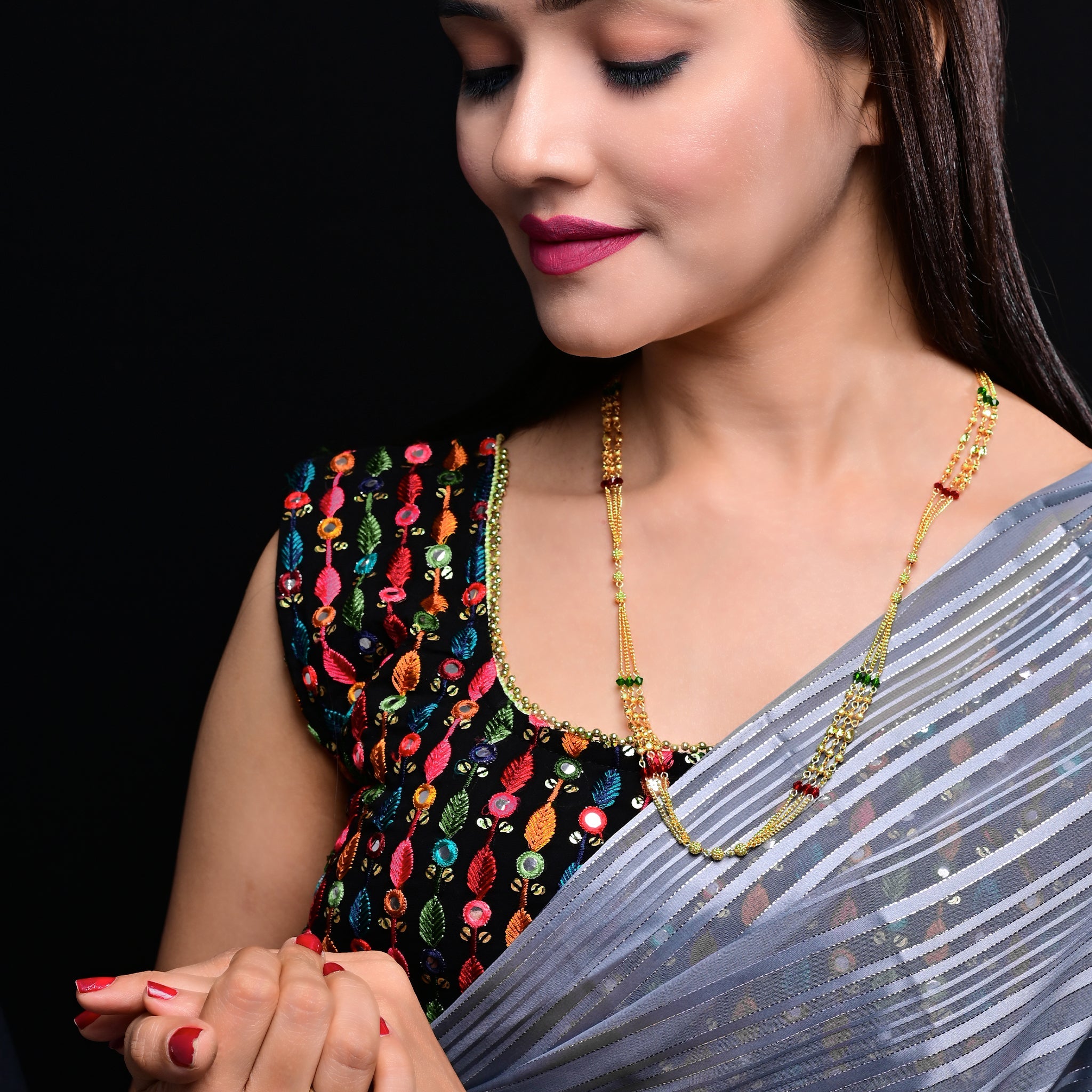 Branta Appealing Gold Plated Multicolour Necklace Mala For Women
